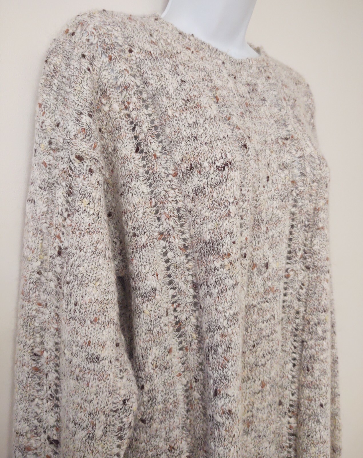 Forenza Beige Chunky Cable Knit Sweater VTG 80s 90s Small Acrylic Cotton Wool