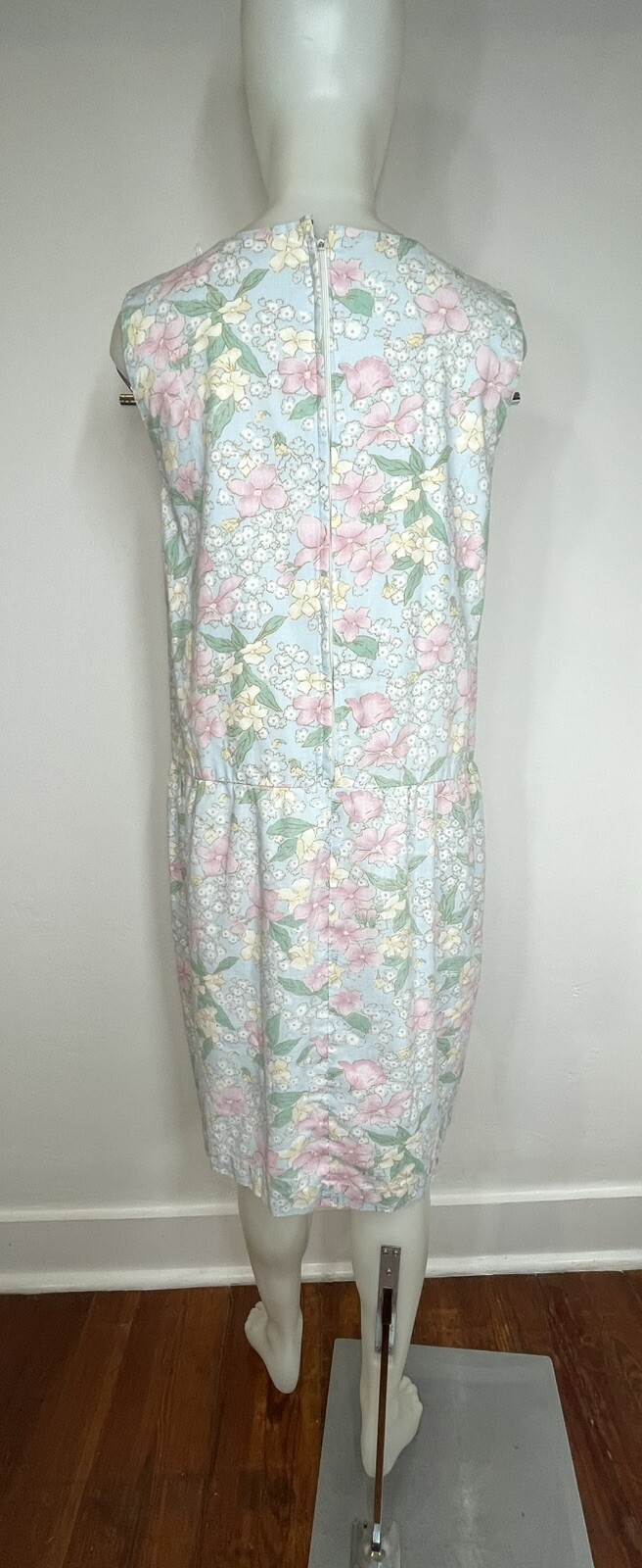 VTG Coquette Dress CottageCore Pastel Floral Drop Waist Sleeveless Lace Trim S