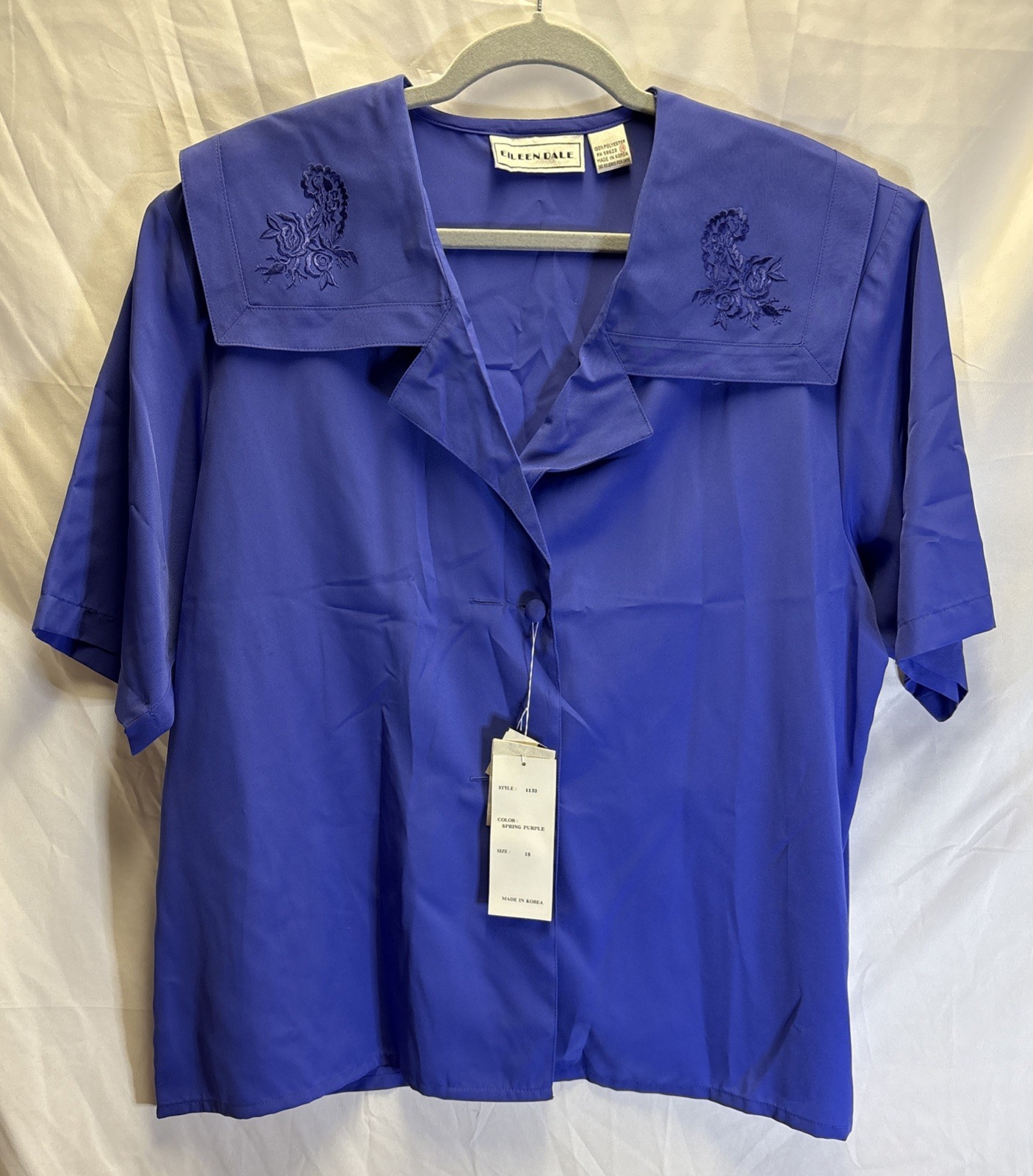 Vtg Eileen Dale Size 18 Women’s Blouse NWT Embroidered Collar Purple Buttons