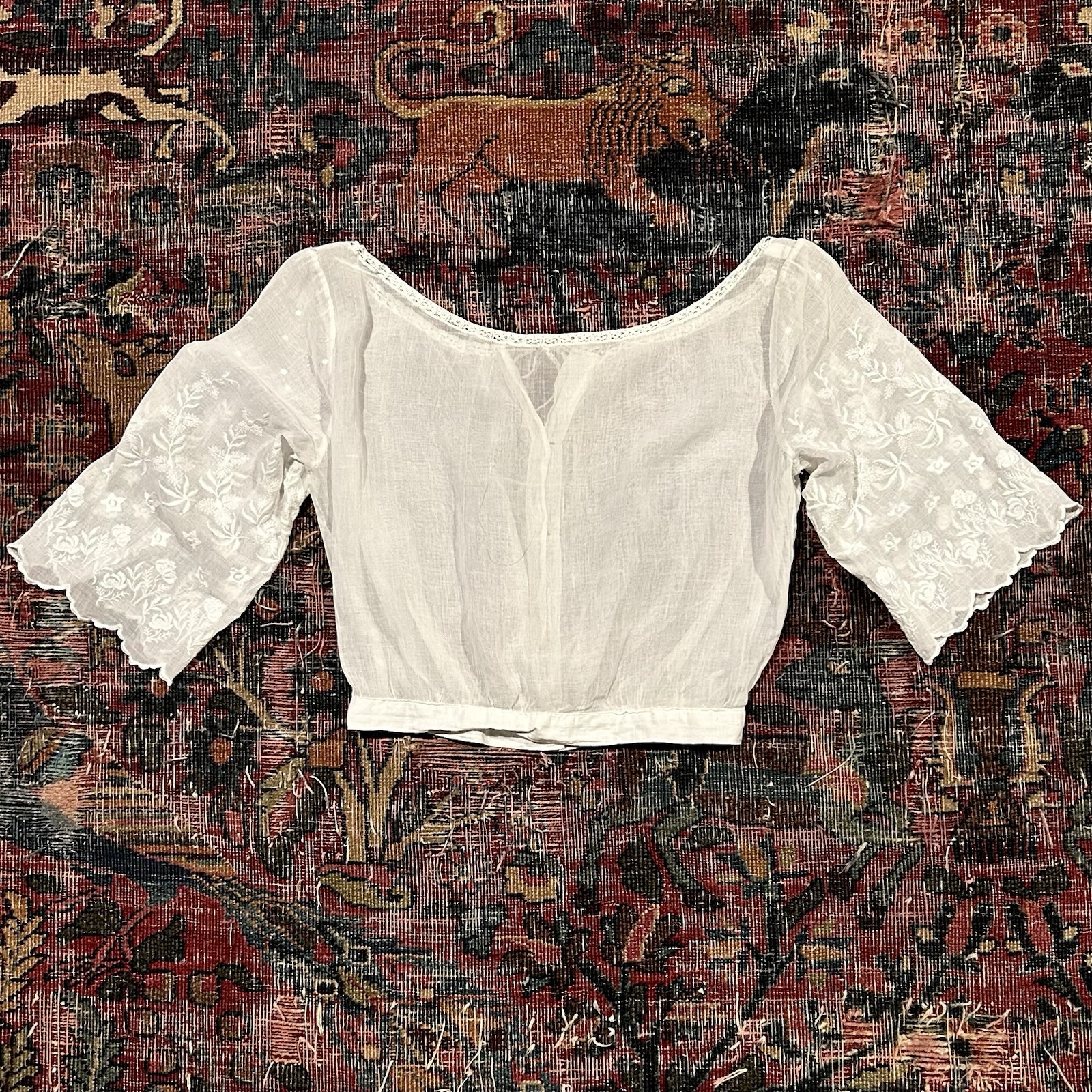 Antique Edwardian 1900s White Cotton Lawn Blouse Shirtwaist Embroidered Crochet