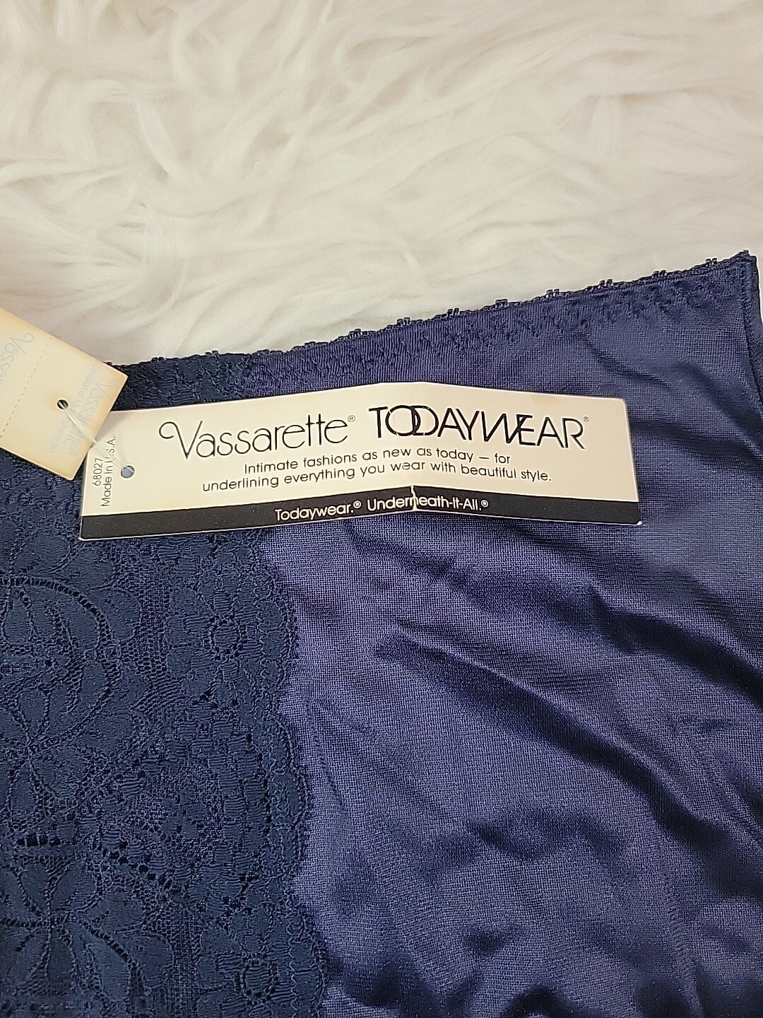 Vintage Vasarette Size 5 Granny Panties Nylon Navy Blue Lace Panel Semi Sheer I