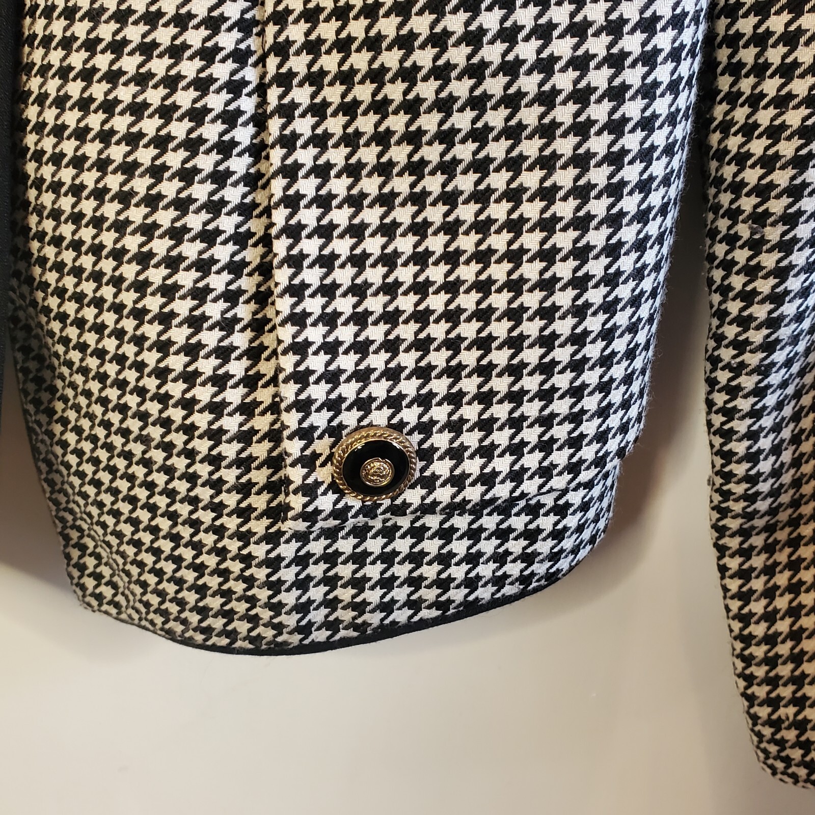 Vintage 90s Black Houndstooth Double Breasted Blazer Classic Unstructured Sz S/M
