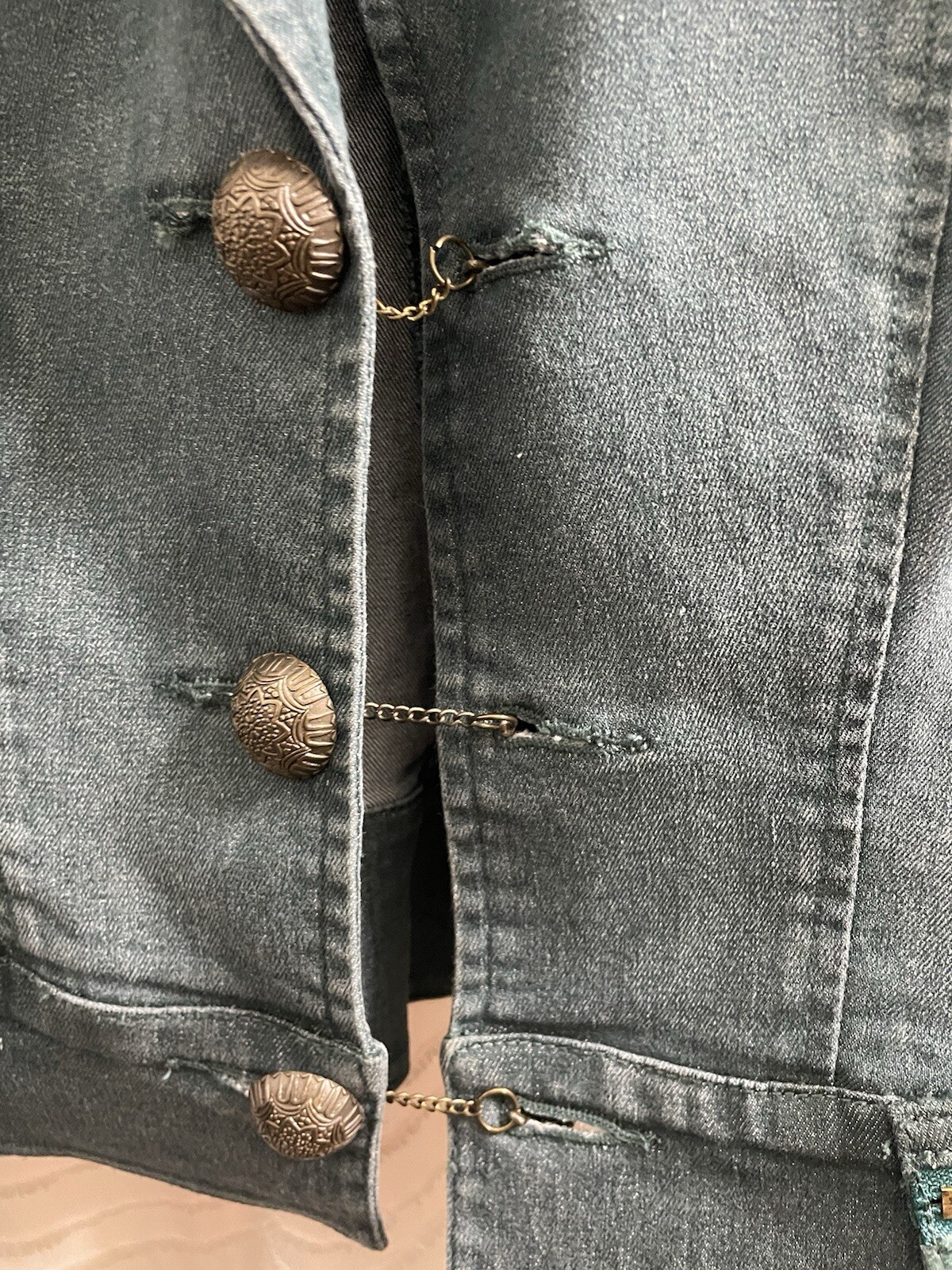 Vintage Vera Cristina Embellished Small Denim and green Velour Collar Jacket