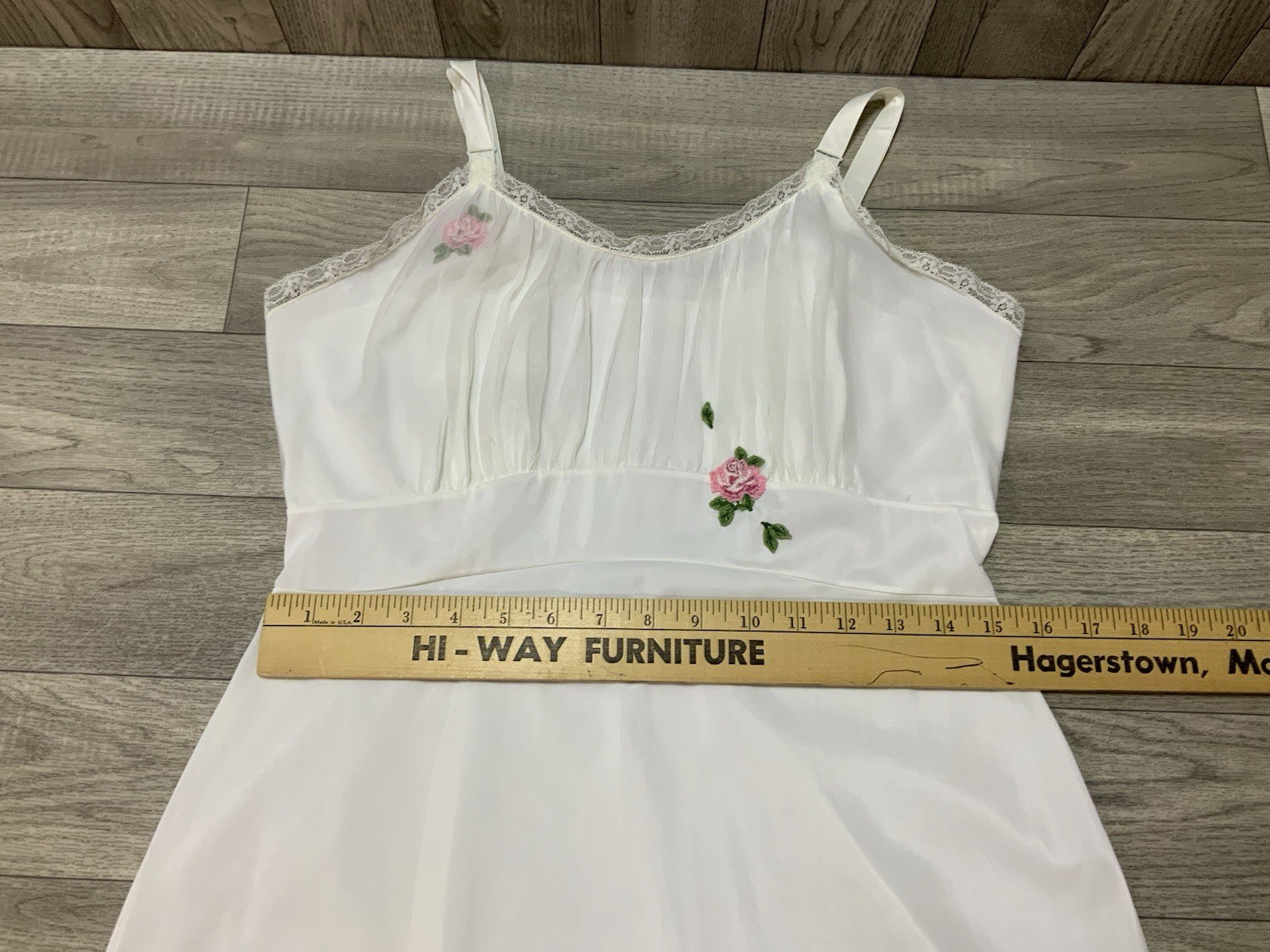 Vintage LAROS Full Sheer Slip Night Dress Gown Applique Flowers Size 38