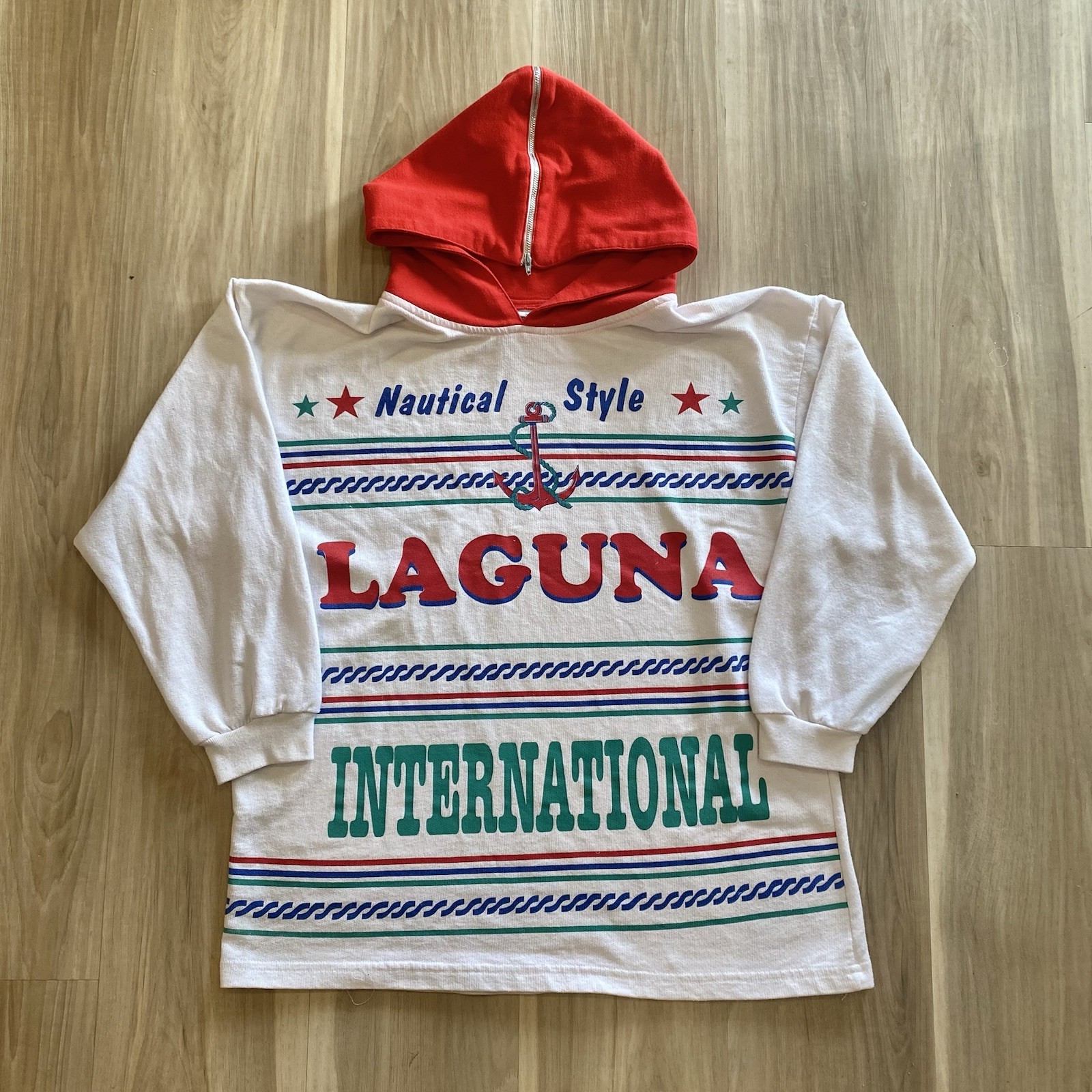 Vintage 90s Baja Surf Hoodie Pullover Nautical Oversized Laguna International