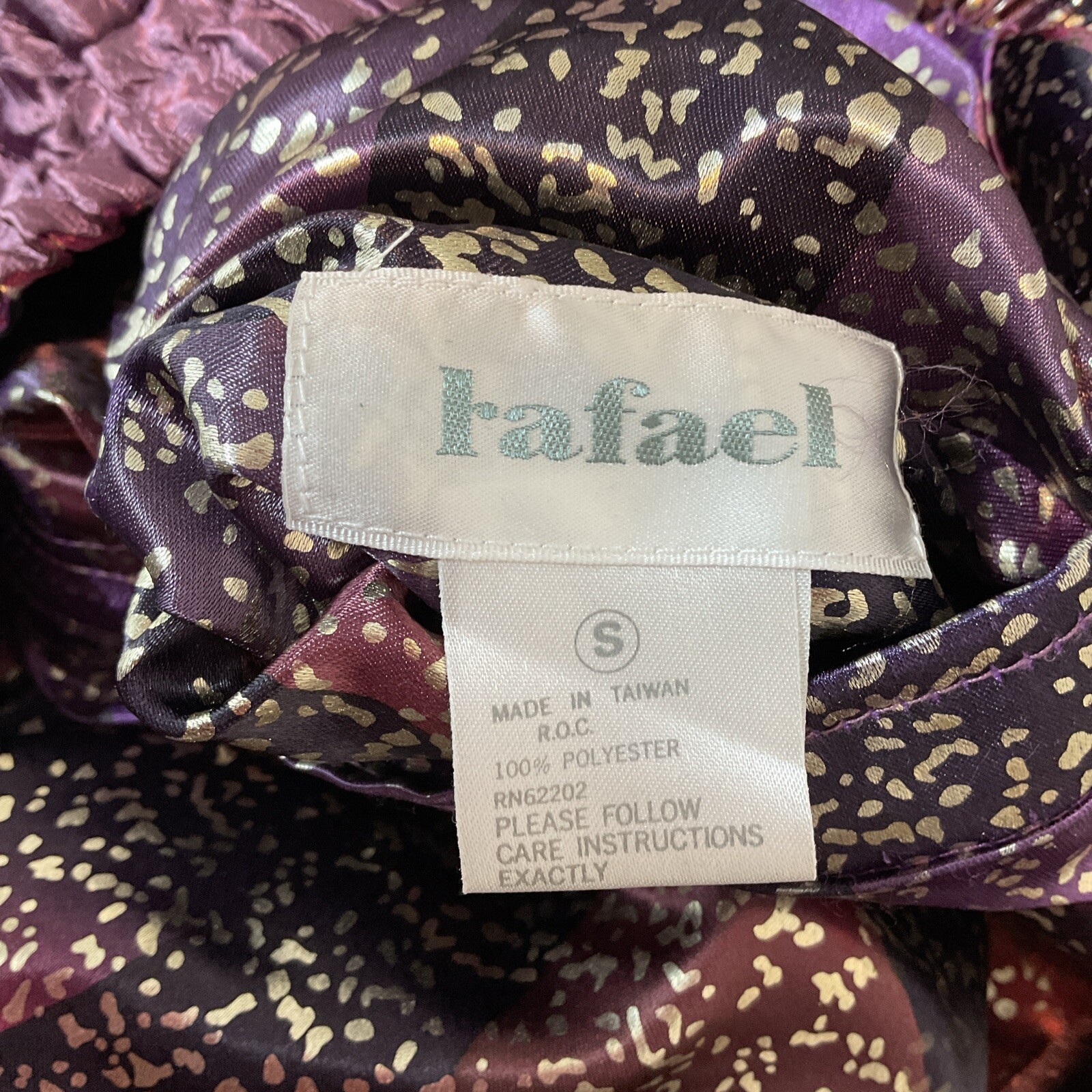 Vintage Rafael Satin Bomber Jacket Y2K Reversible Metallic Purple Animal Print S
