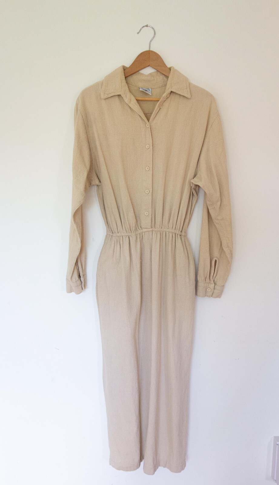 Vtg CMC Color Me Cotton Midi/Maxi Long Sleeve Shirt Dress W’s S, Natural, USA