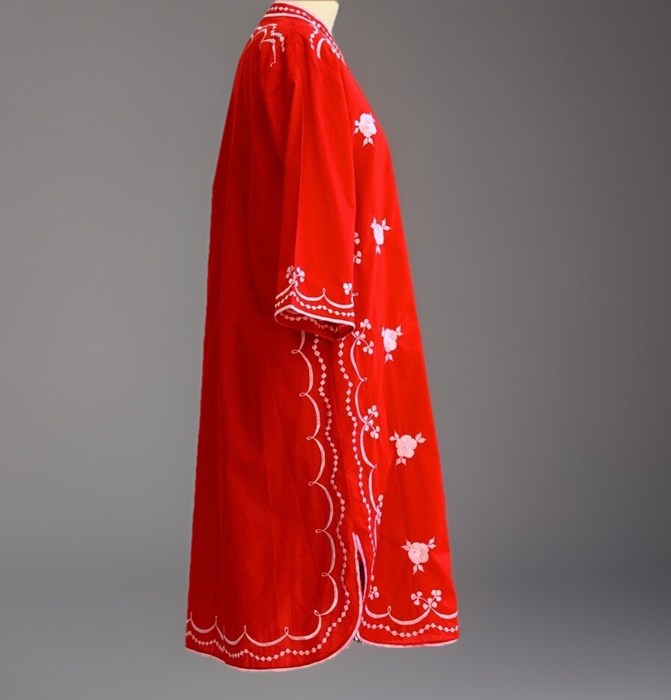 VTG Caro Of Honolulu Dress Red White Embroidered Buttons Down Front 1970’s Sz 12