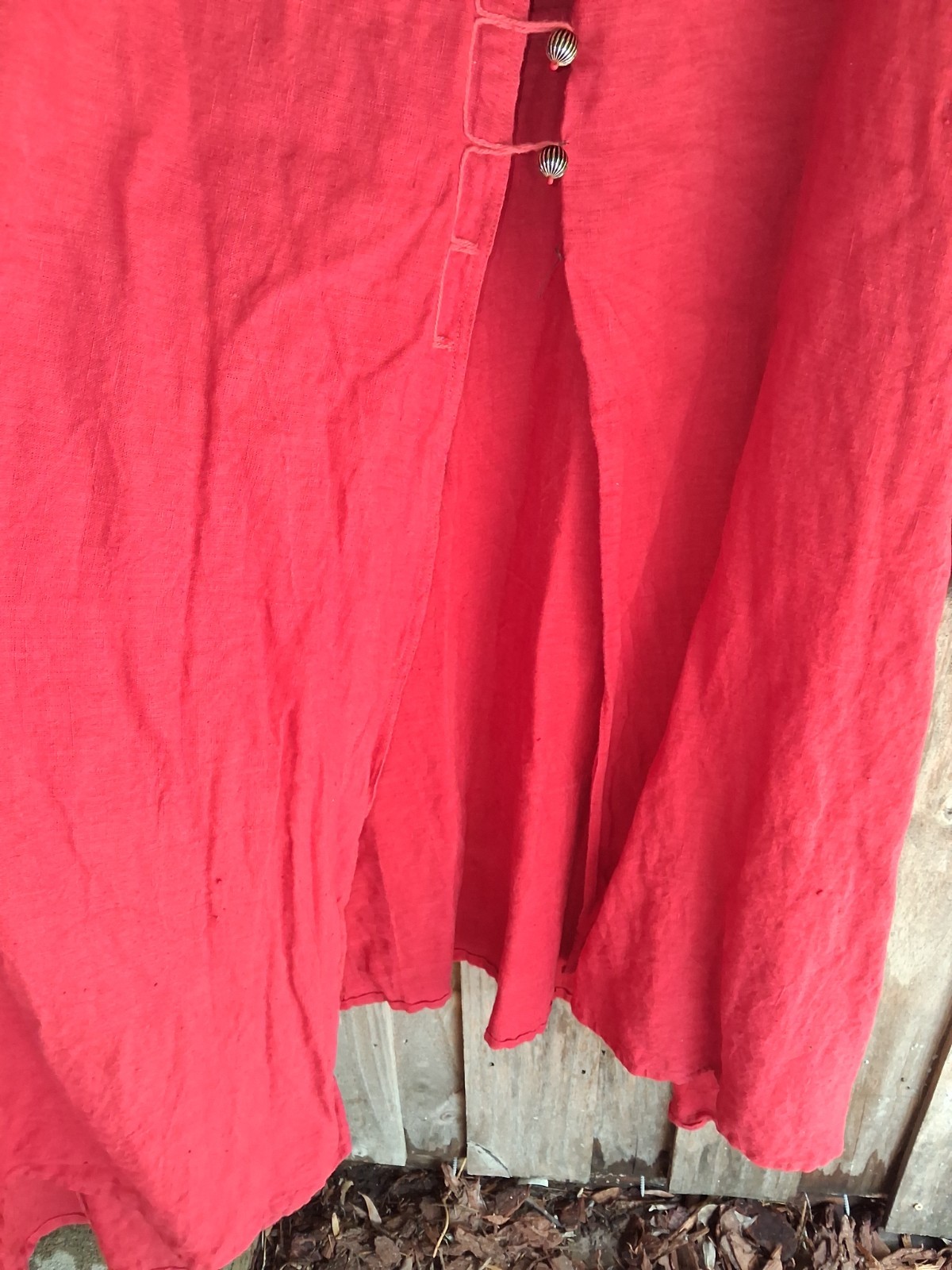 Renaissance Festival Heavy Red Linen Long Cloak Handmade XL Gold Buttons