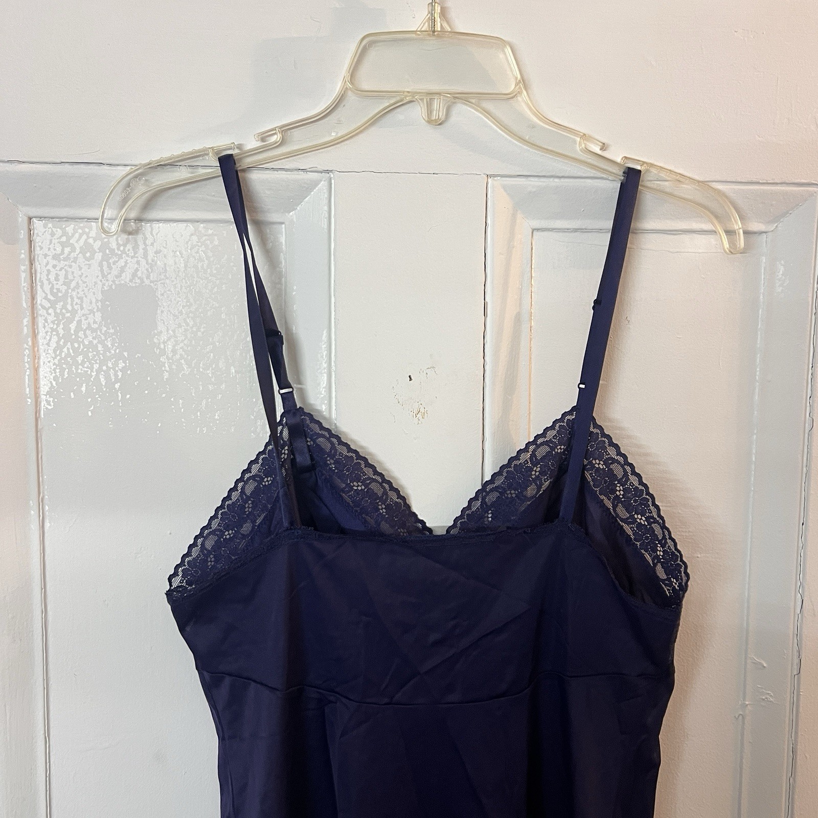 Vintage Vanity Fair Blue Slip Dress Lace Detail Adjustable Straps Size 34