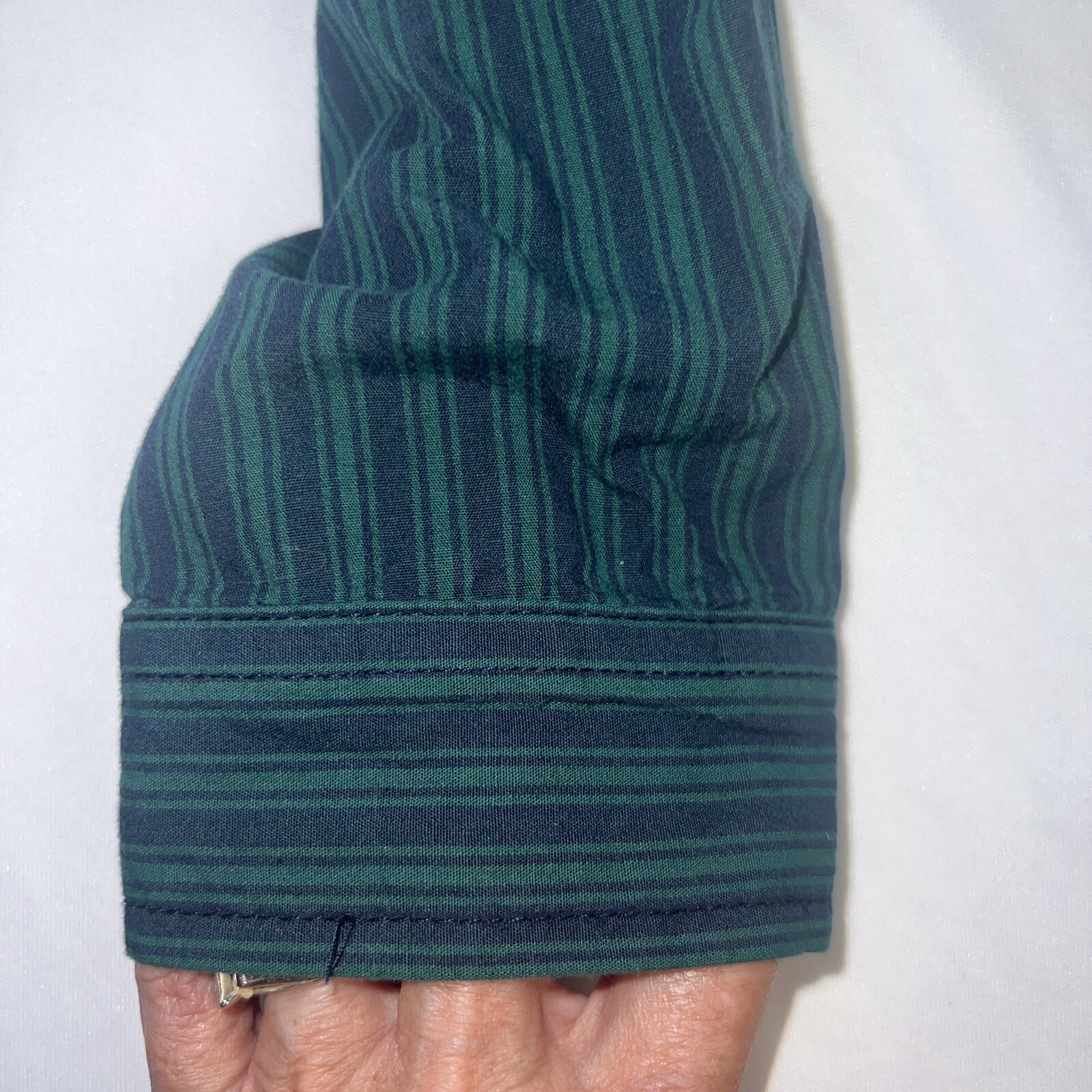 Vintage Free Assembly Blue Green Stripes Shirt Dress Long Sleeve Size Medium Tie