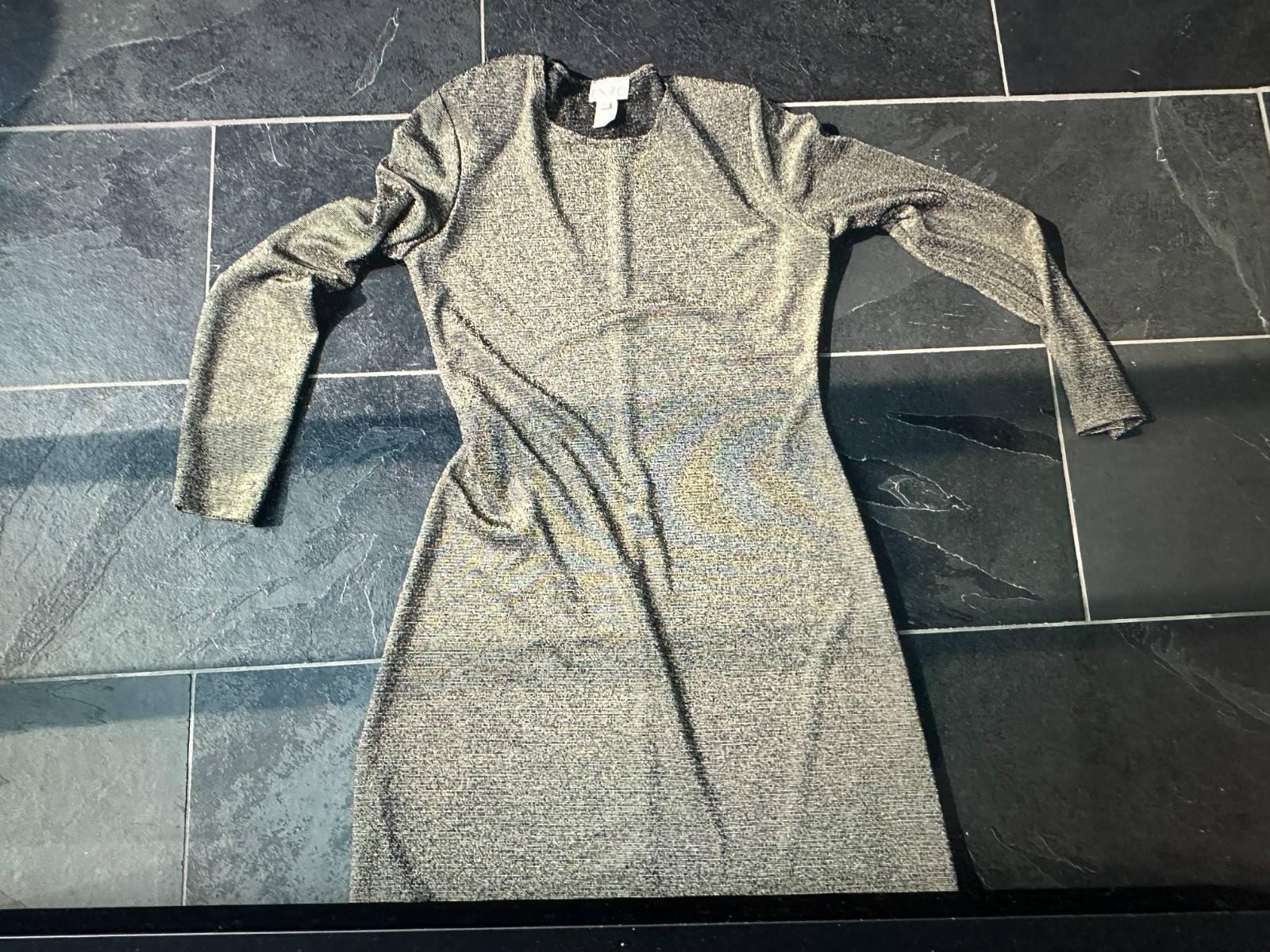 Vintage 1980s Black Metallic Gold and Silver Knit Dress Expo Made in USA
