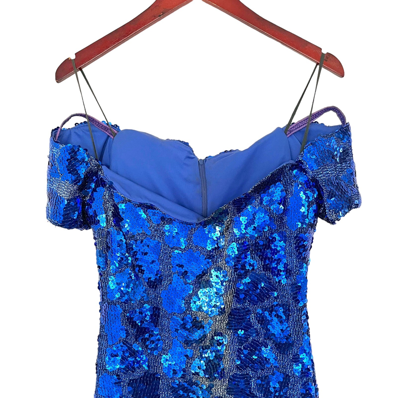 Fashion 1001 Nights vintage sequin dress y2k prom gown maxi blue size 5/6