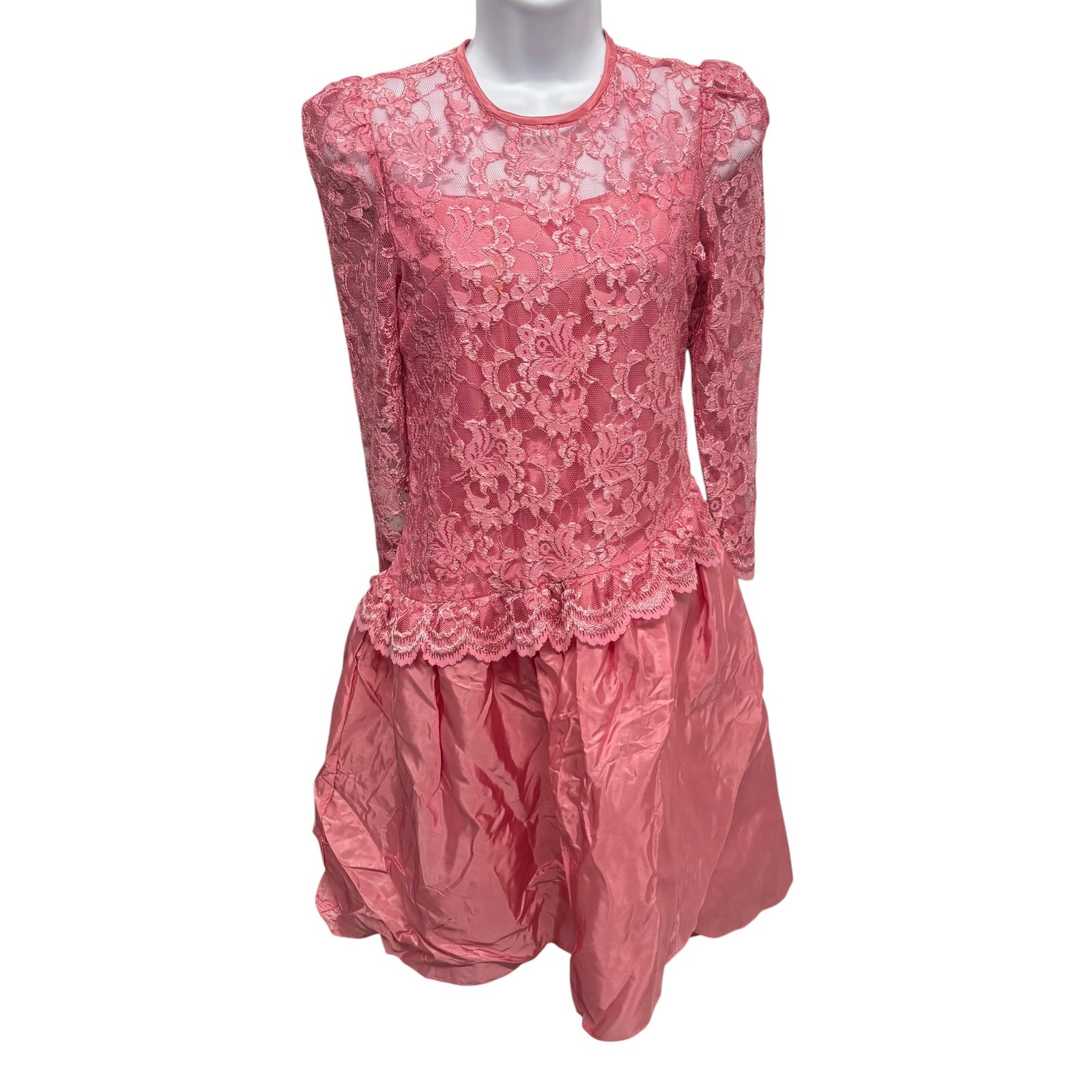 VTG Alicia Pink Lace Party Dress Bubble Hem Crinoline Tea Length Romantic 12 USA