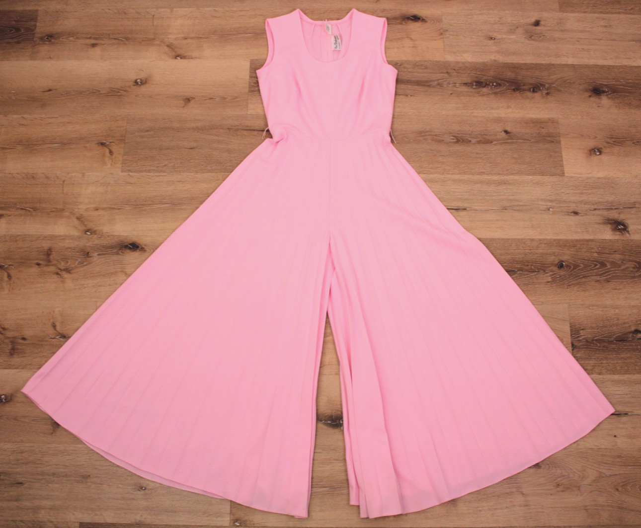 VTG Women’s 70s Pink Wide Leg Pleated / Palazzo Jumpsuit Sz M 1970s Miss Shaheen