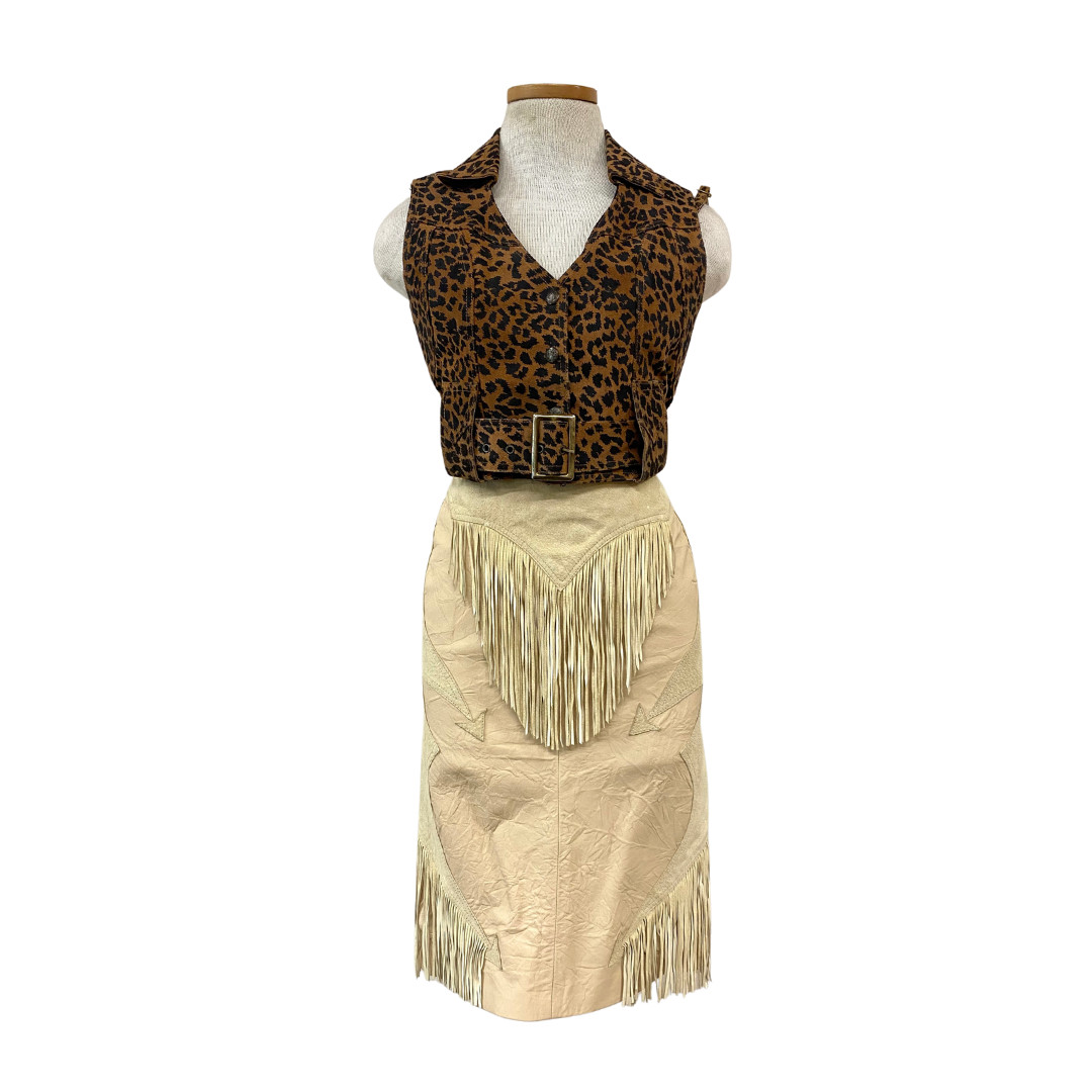 Vtg 80s 1980s Easy Rider Motorcycle Cheetah Print Bustier Cropped Vest Set