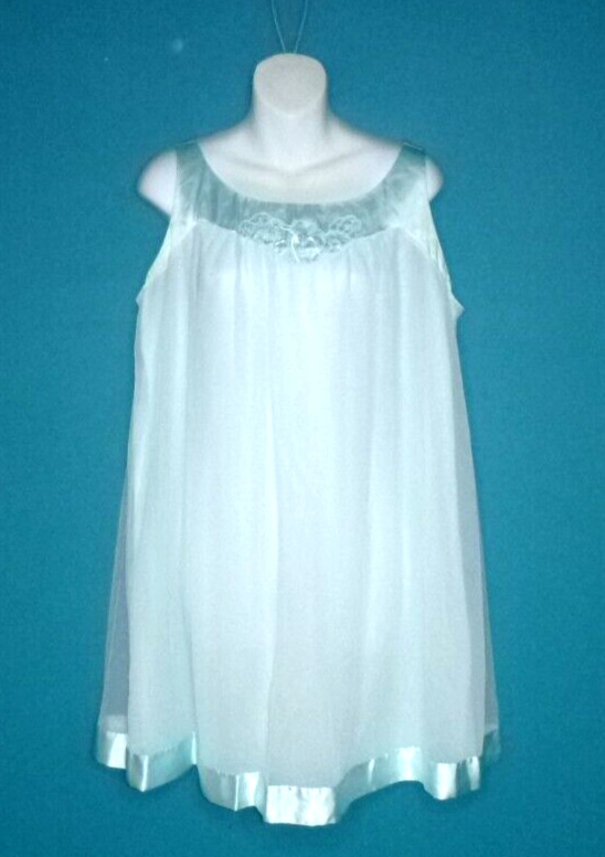Vtg Gossard Artemis AQUA 2 Layer Chiffon Overlay Short Nightgown Sz M