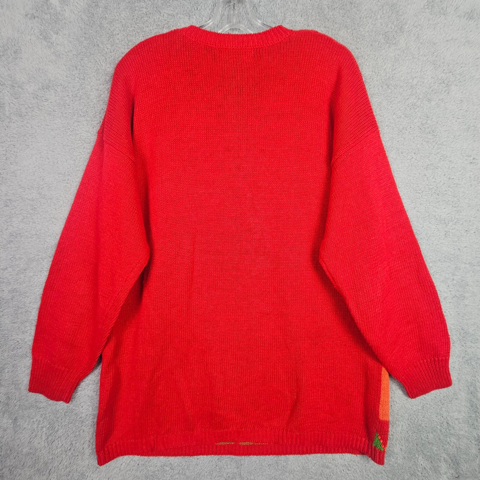 Vintage 80s Womens Sweater Large Red Hip Hop Colorblock Beaded Geometric Cotton