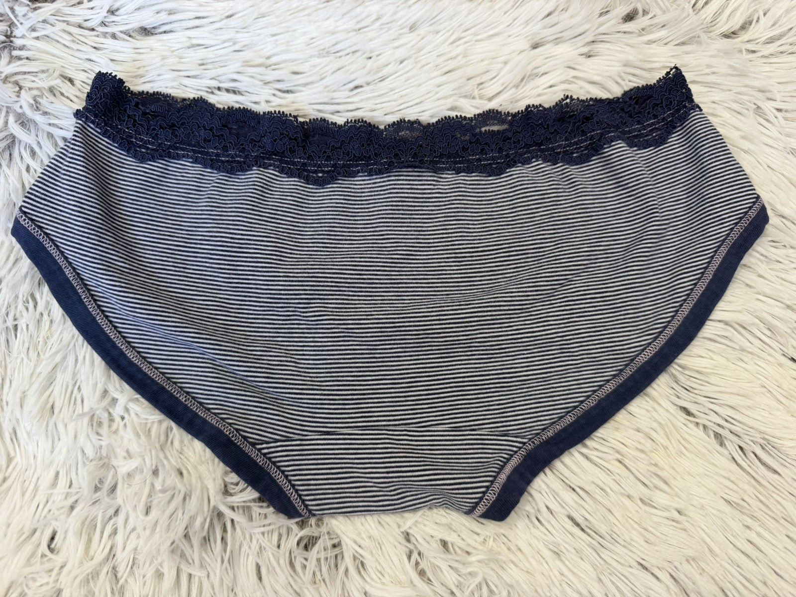 Vintage Y2K Aerie Sm Cotton Blue Striped Hipster Bikini Panties Lace Trim bow