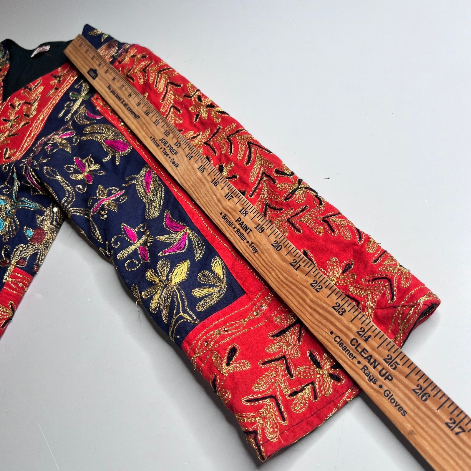 Vintage Classic India Embroidered Cotton Jacket Red Navy Elephant Boho Toggle OS