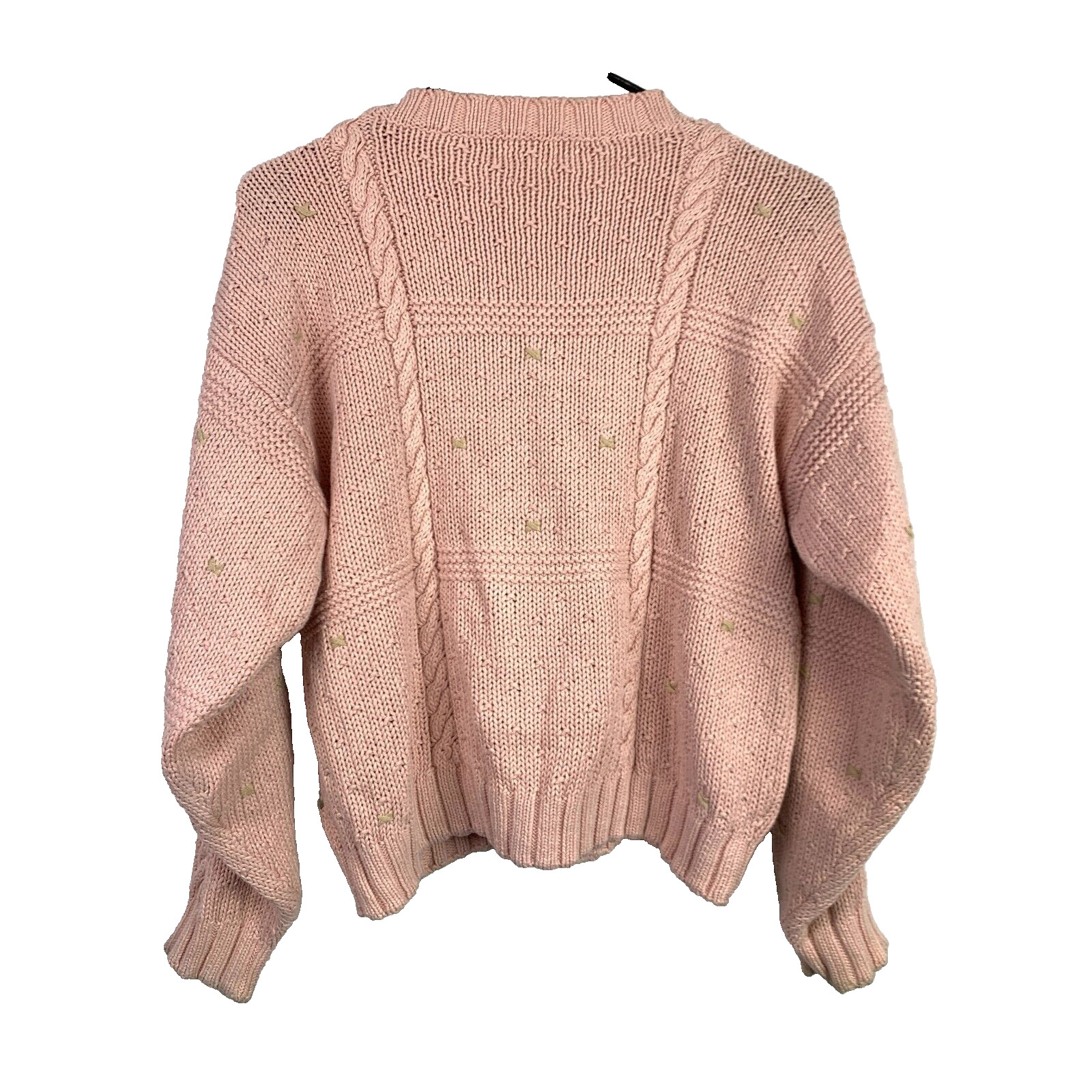 Vintage Van Heusen Floral Pink Cable Knit Pink Ramie Cotton Sweater Womens Small