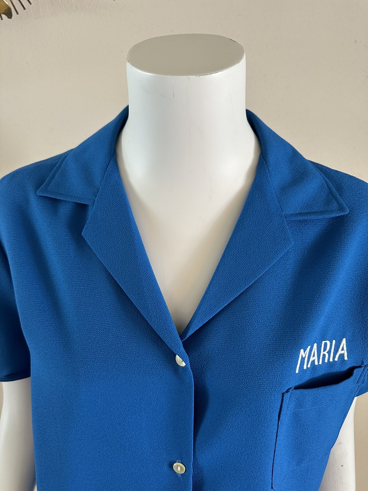 1970s USAF Germany Embroidered Womens Bowling Party Souvenir Shirt Blouse Vtg