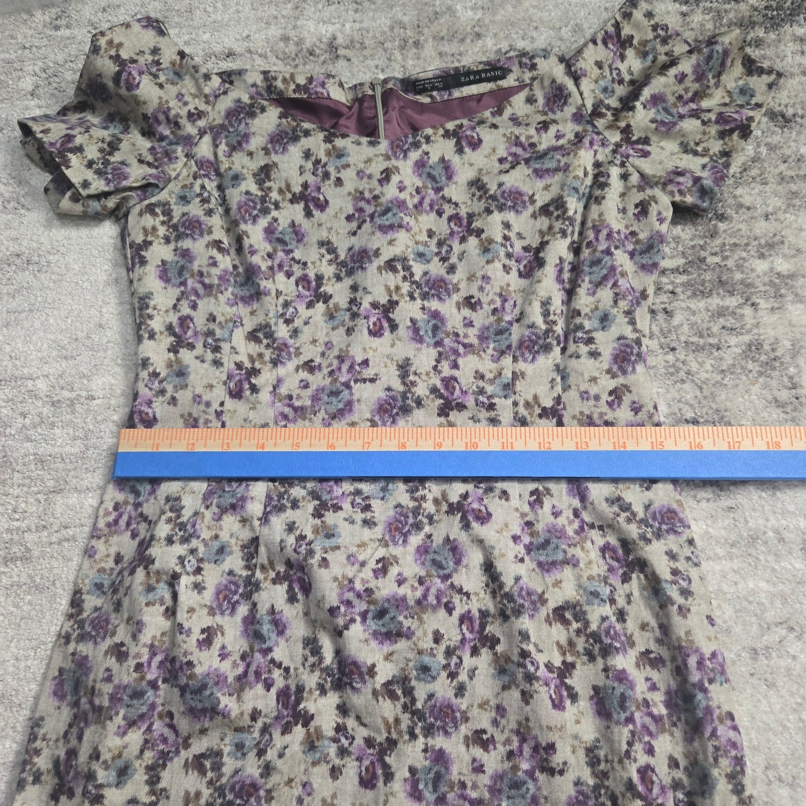 Zara Basic Floral Dress Wide Scoop Neck Cottagecore Back Slit Purple L Romantic