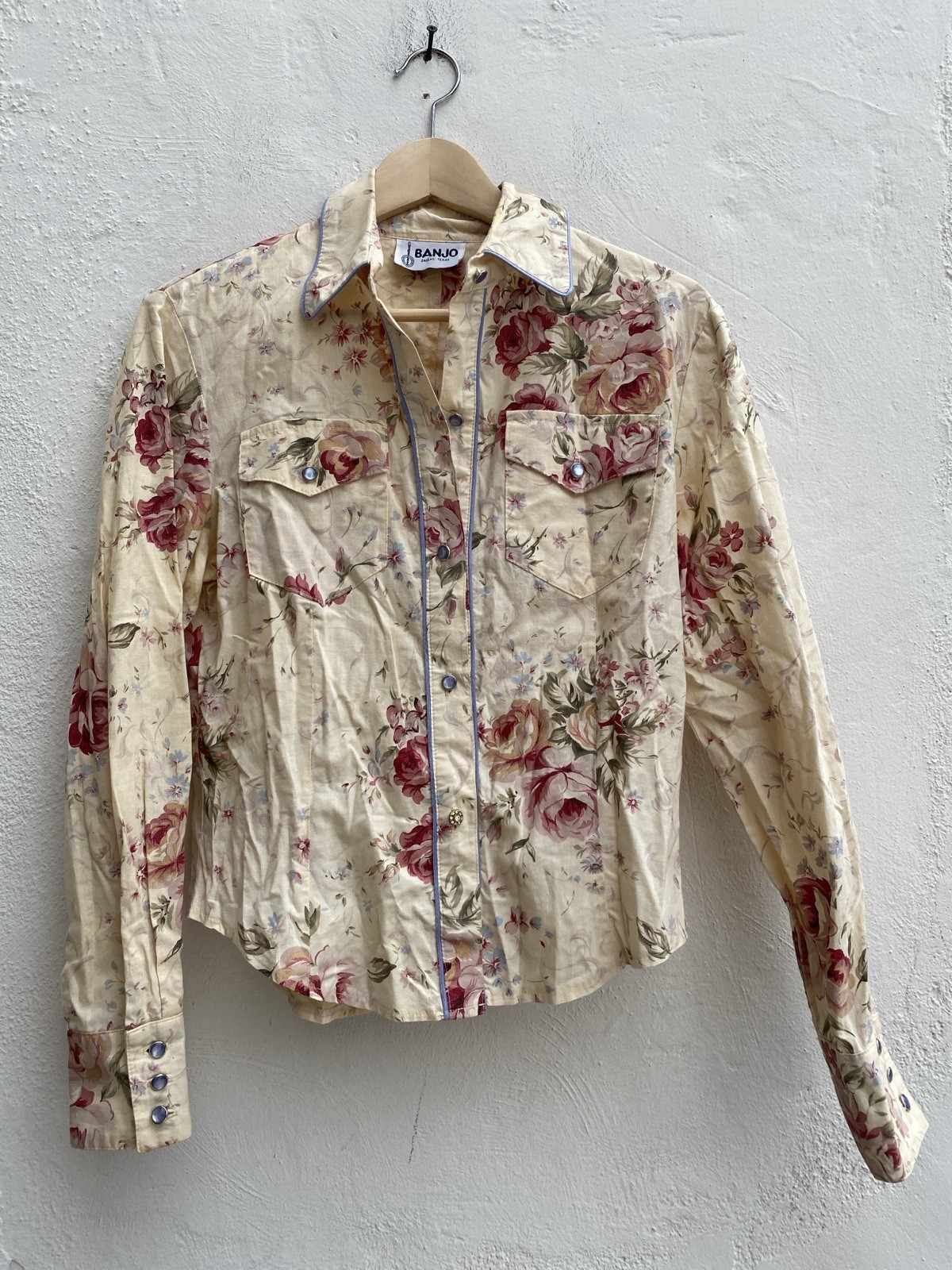 Vintage Banjo S Westernwear Button Up Floral Top Shirt Texas Roses Floral
