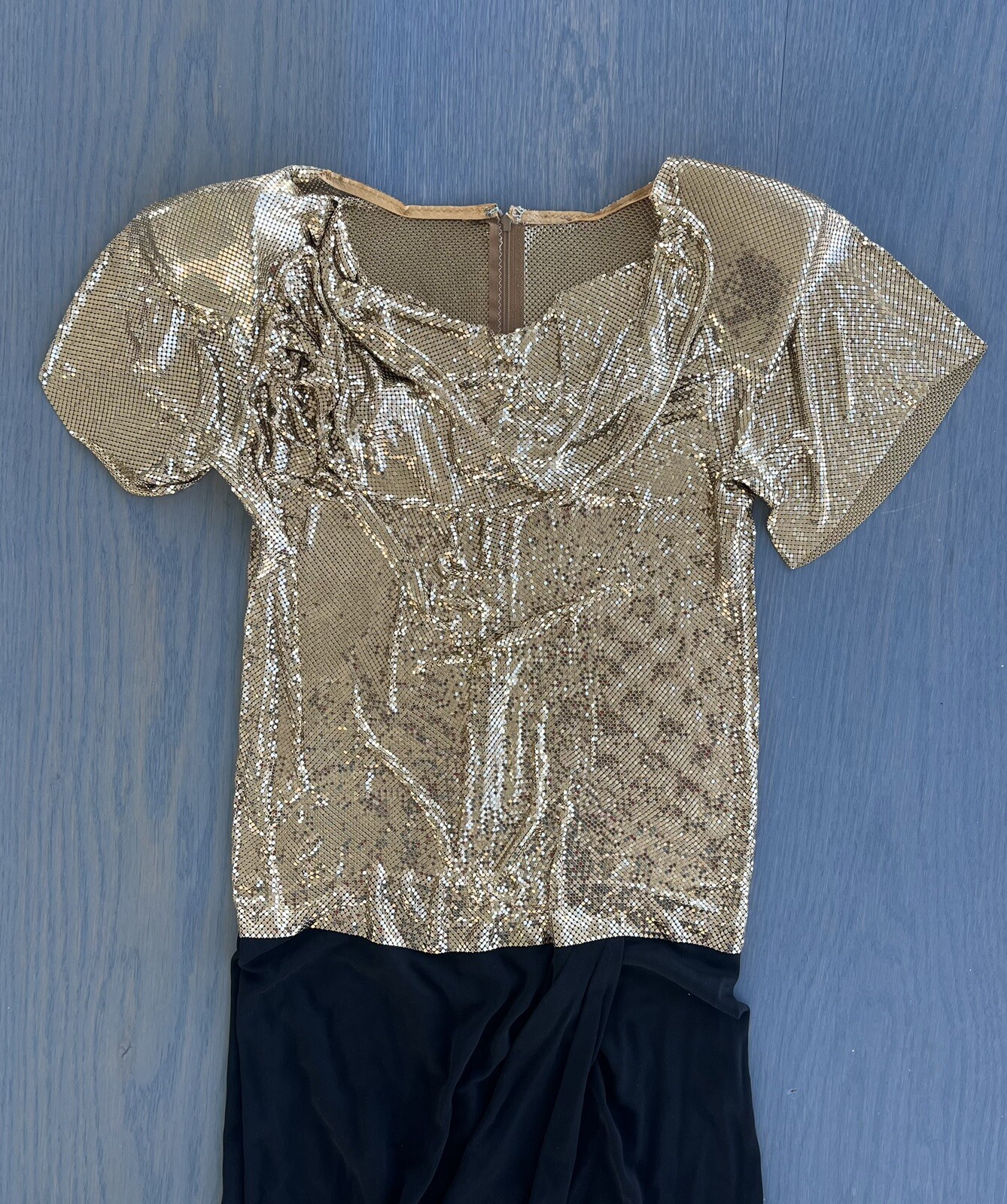 Vintage 1970s Metal Mesh Ferrara Gold Chainmail Dress Lindissima San Juan Small