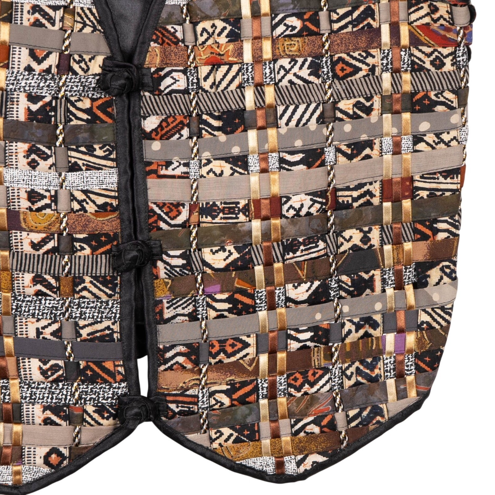 Halsey Collection Woven Patchwork Vest M Womens Brown Yellow Gray Beige Rayon