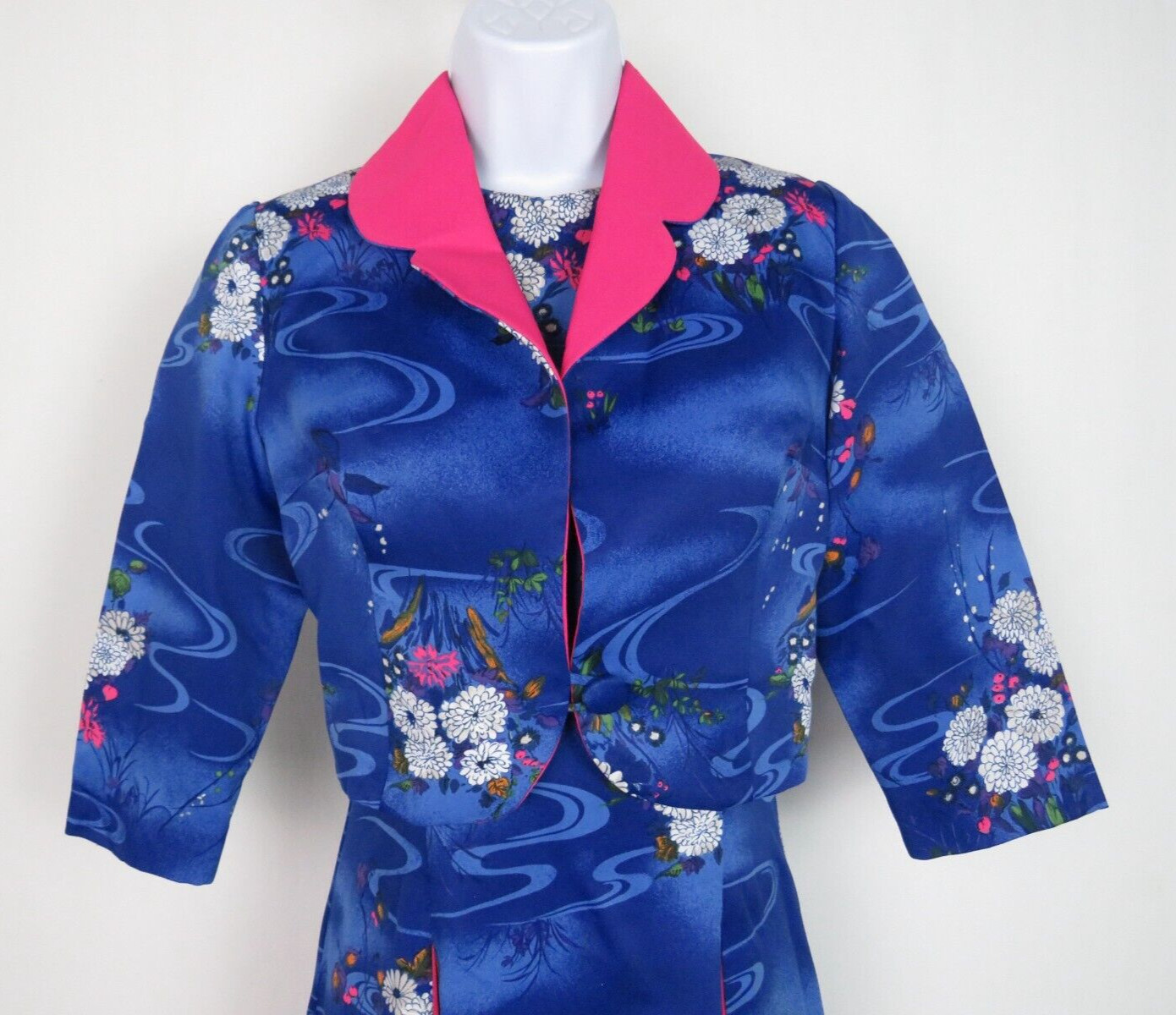 VTG 1950s 60s WALTAH CLARKE’S OF HONOLULU DRESS & CROP JACKET FLORAL POLY SILK?