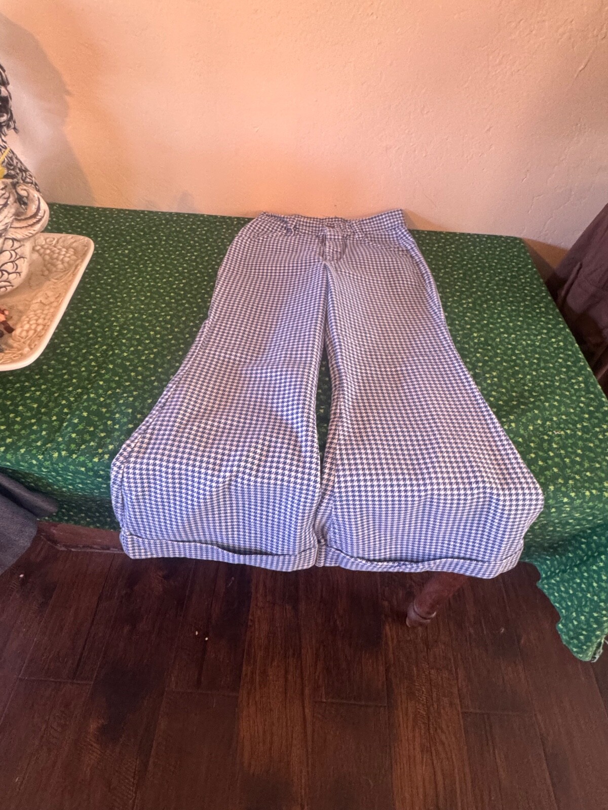 Vtg 1970s FARAH Flared Bell Bottom Polyester Slacks Pants Disco Navy Blue