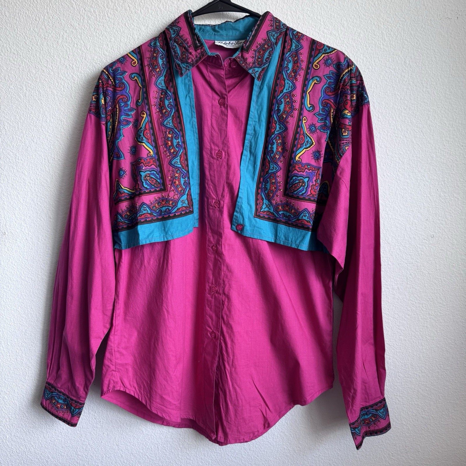 Vintage Adobe Rose pink western cowboy button down shirt medium