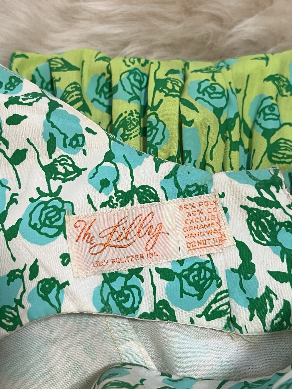 Vintage 1960s Lilly Pulitzer Dress Blue & Green Florals Rickrack Trim Tie Back
