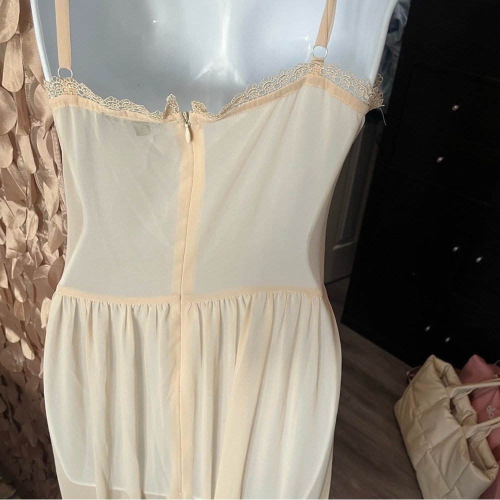 Y2K Vintage Victorian Dolls Kill Cream and Gold Pleated Maxi Dress for Weddings
