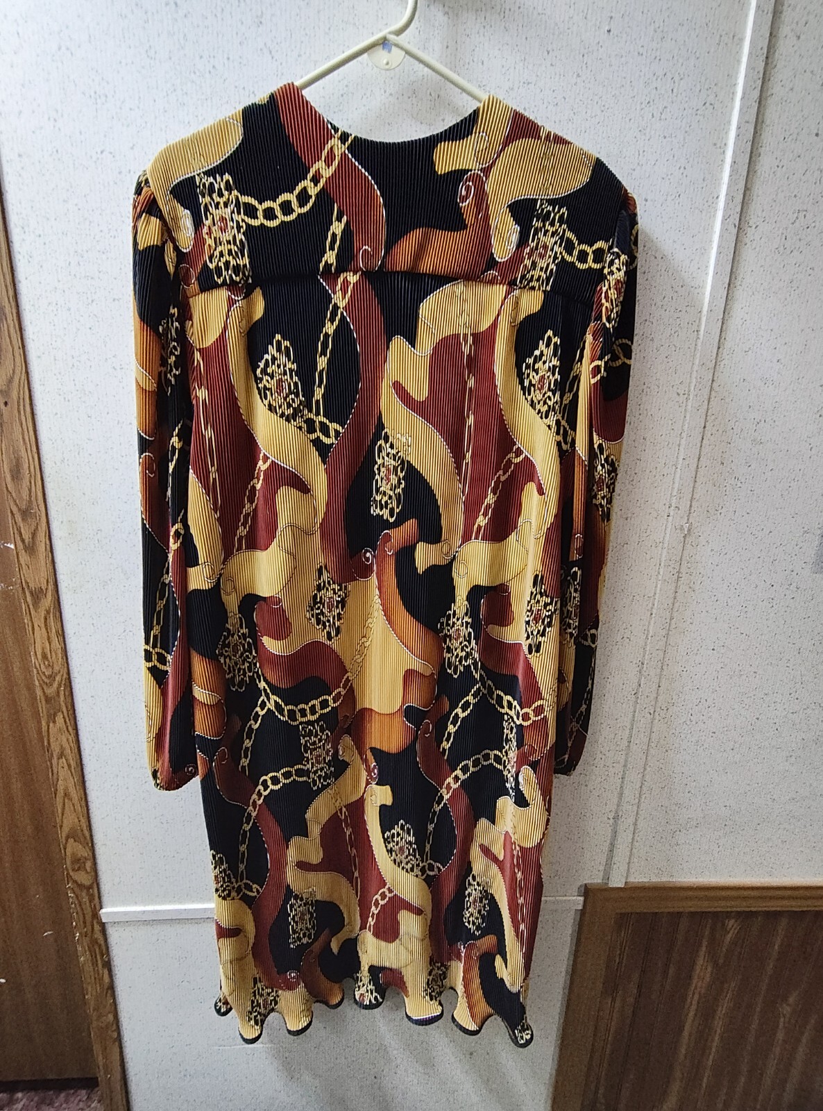 Vintage Smart Woman Kaftan Chain Bridle Pleated Cardigan Sz 24 Made In USA Clean