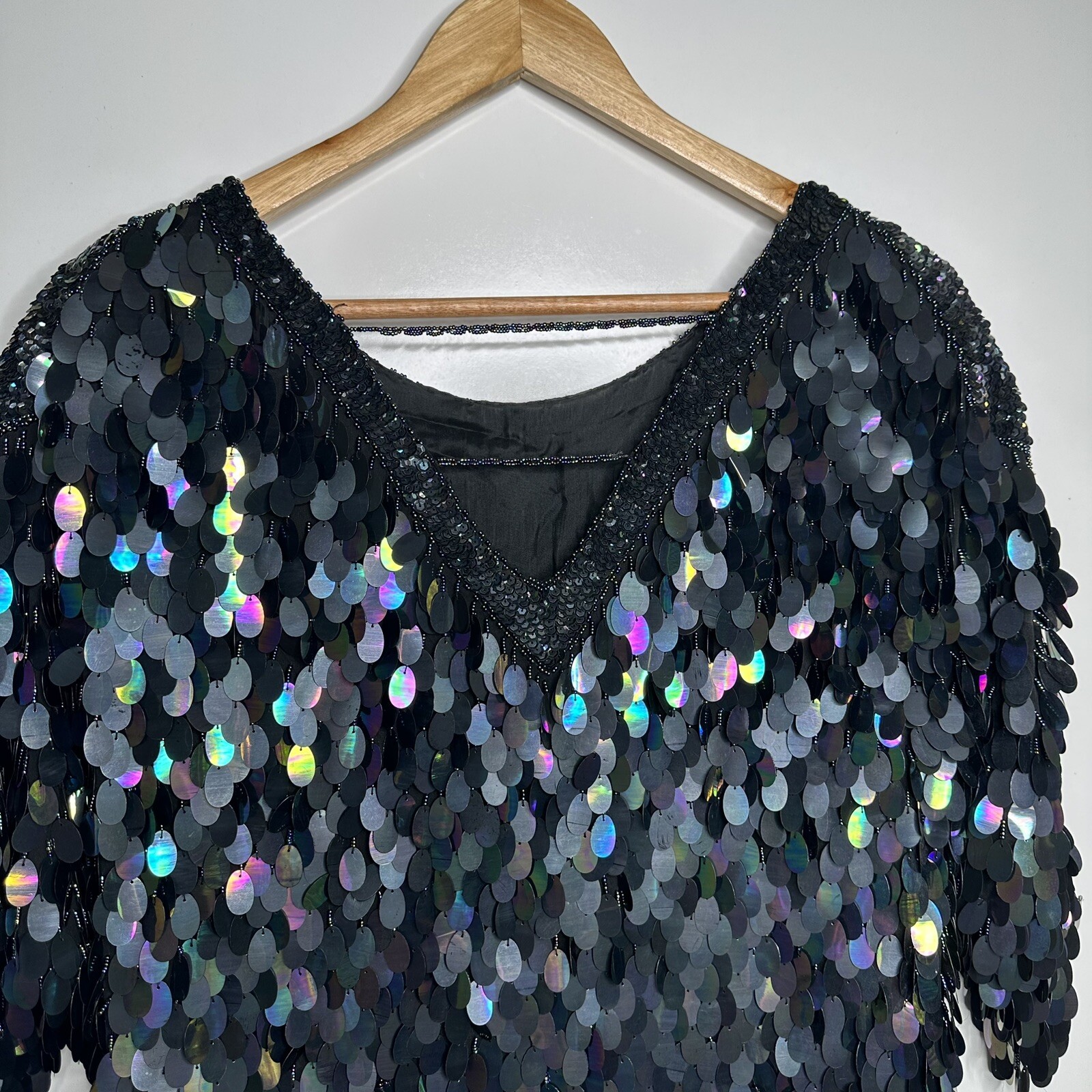 Greg Adams Vintage 80’s Pure Silk Sequin Beaded Flapper Style Party Dress M