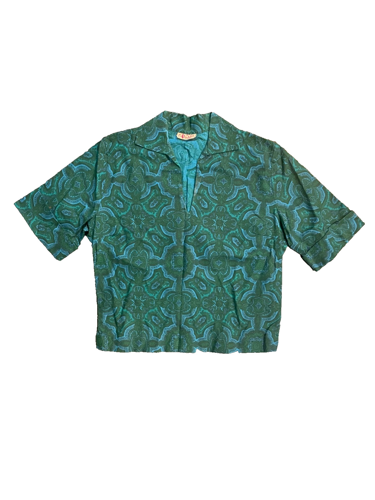 Vintage 70s Aladdin Mod Geometric Print Blouse Top