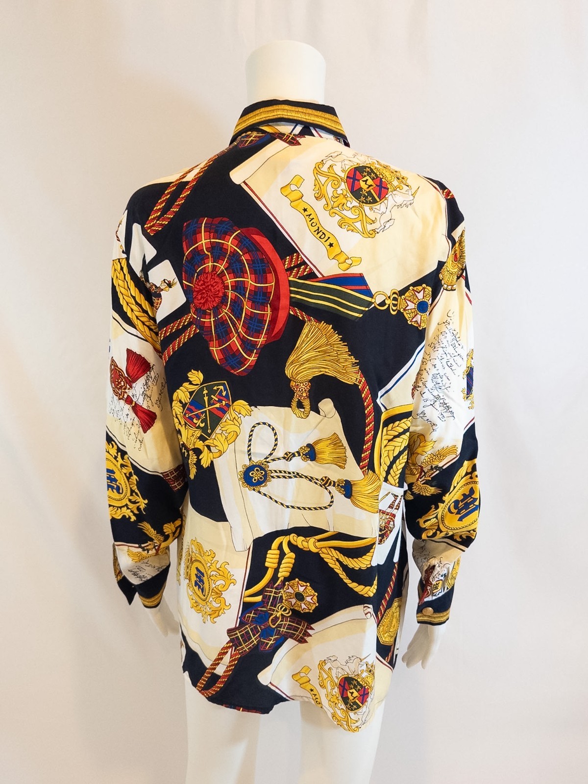 Vintage Mondi Scottish Themed Black and Gold Blouse – Large