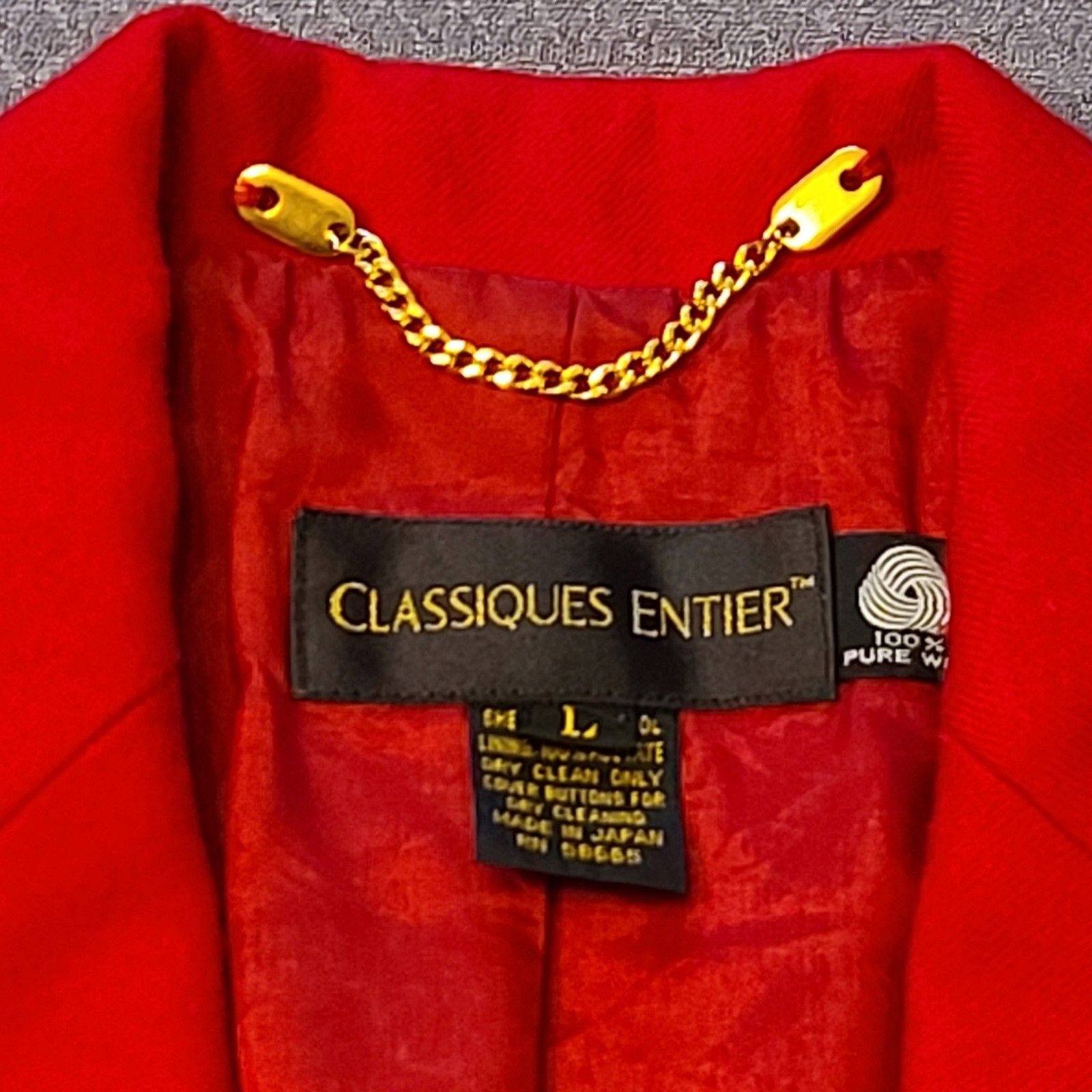 Vintage Classiques Entier Red 100% Pure Wool Pocket Blazer Size L Made in Japan