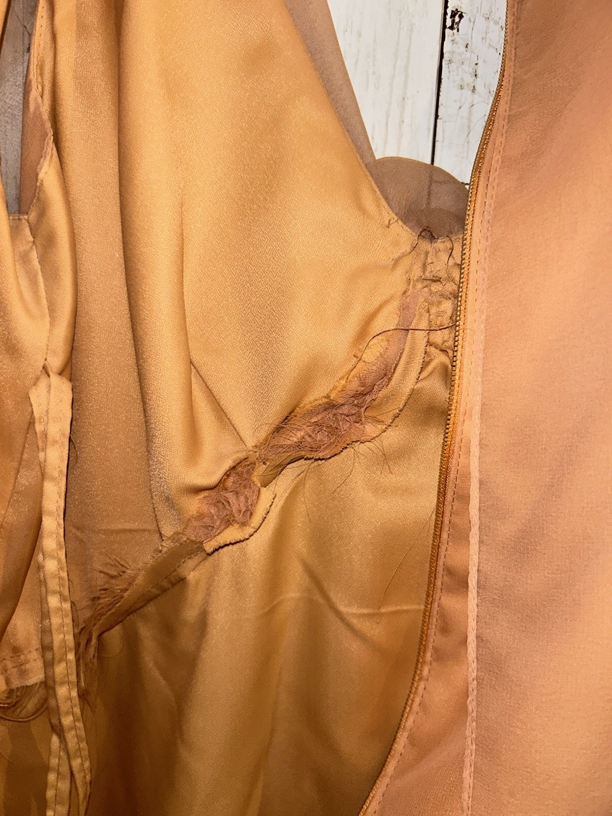 Emma Domb California Dress 14 Empire Waist Cape Sleeve Orange Chiffon Altered