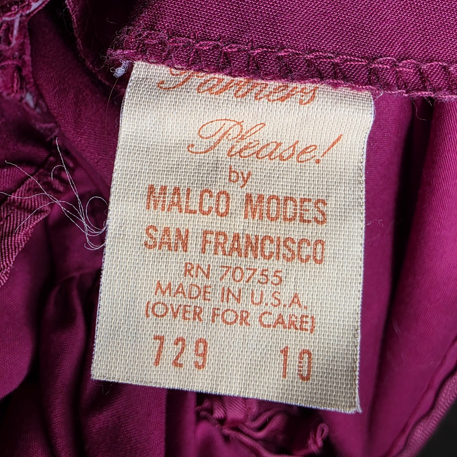 Vintage Malco Modes Raspberry Square Dance Prairie Dress Puff Sleeve Size 10