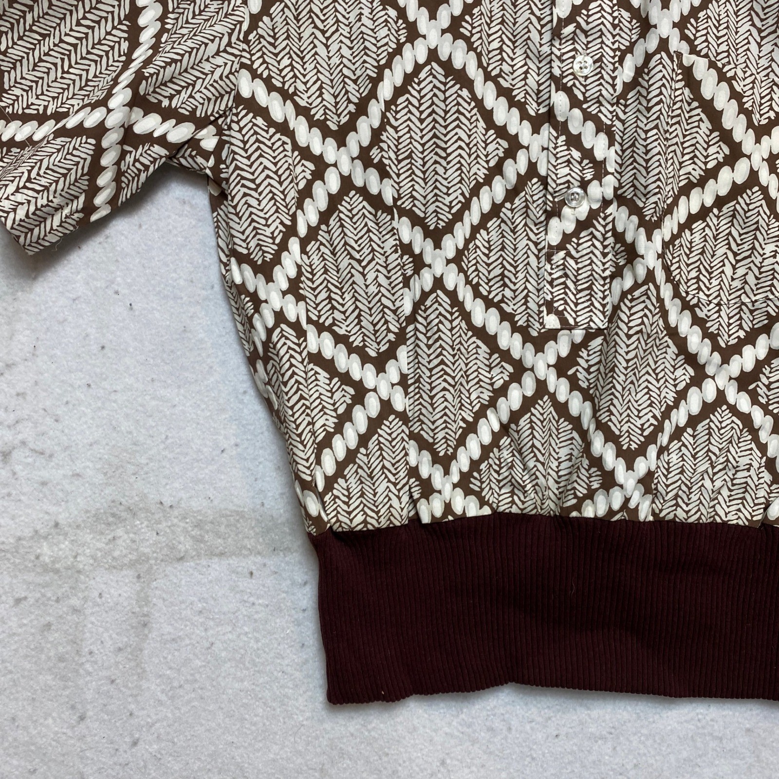 Fruit of the Loom Shaggy Shirt Women M Brown Geometric Knit Banded Waist Vintage