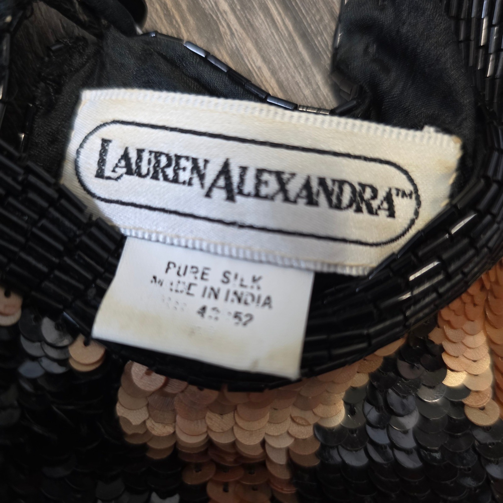 Lauren Alexandra Vintage Silk Sequin Harlequin Top Black Copper Diamond Blouse