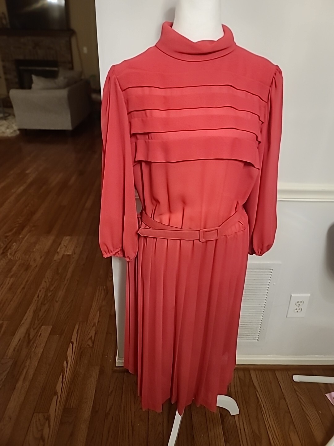 Amy Deb Vintage 70’s Midi Dress Puff Sleeves Secretary Day Dress Size 16 Pink