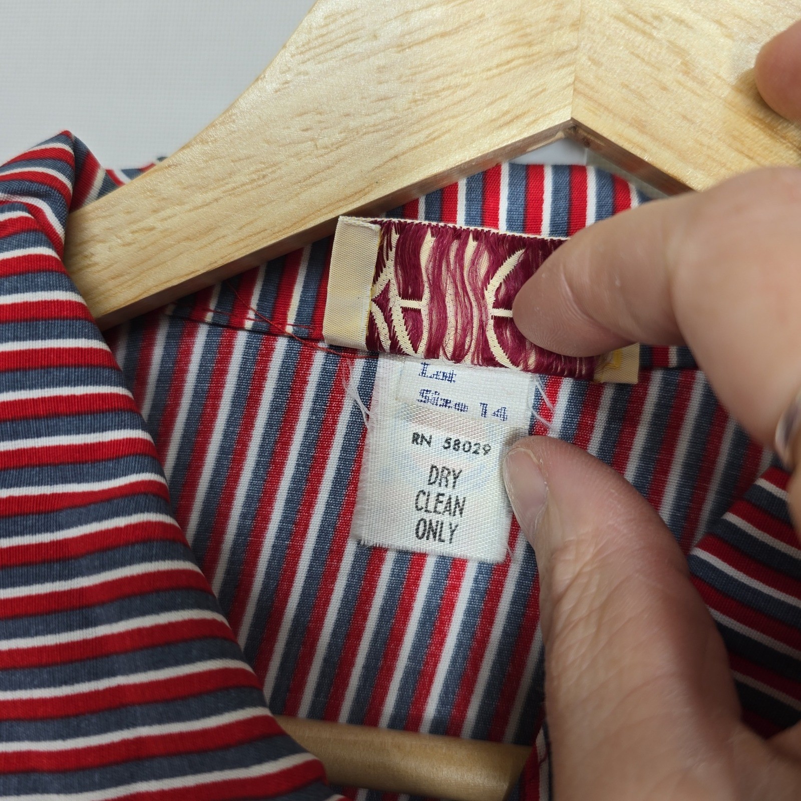 Vintage Katie MFG Red White Blue Striped Secretary Midi Dress Womens 80s