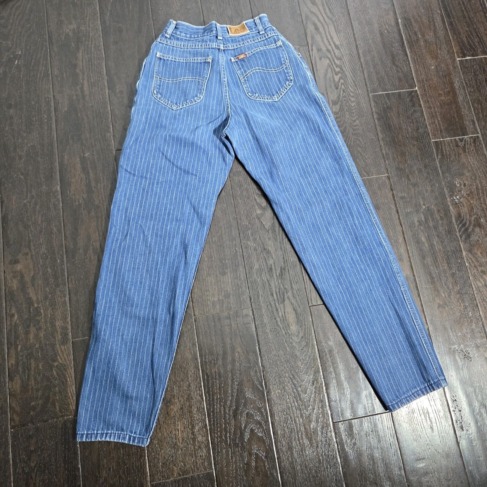 Vtg 80s Lee Size 5 Subtle Striped Pleated High Waist Mom Jeans Denim Union USA