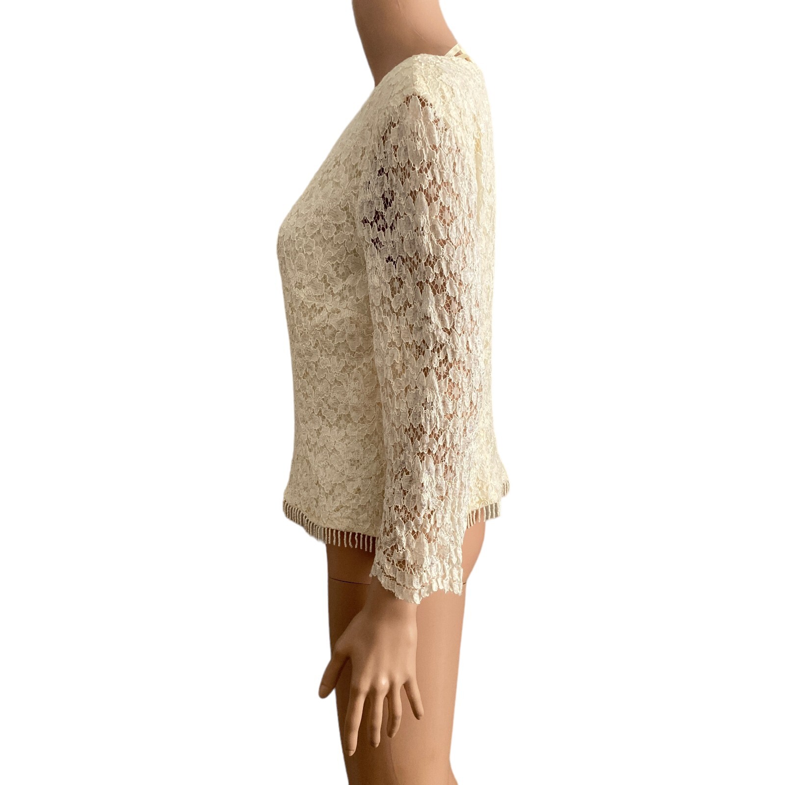 Vintage David Warren NY Blouse Womens 14 Lace Beaded Hem