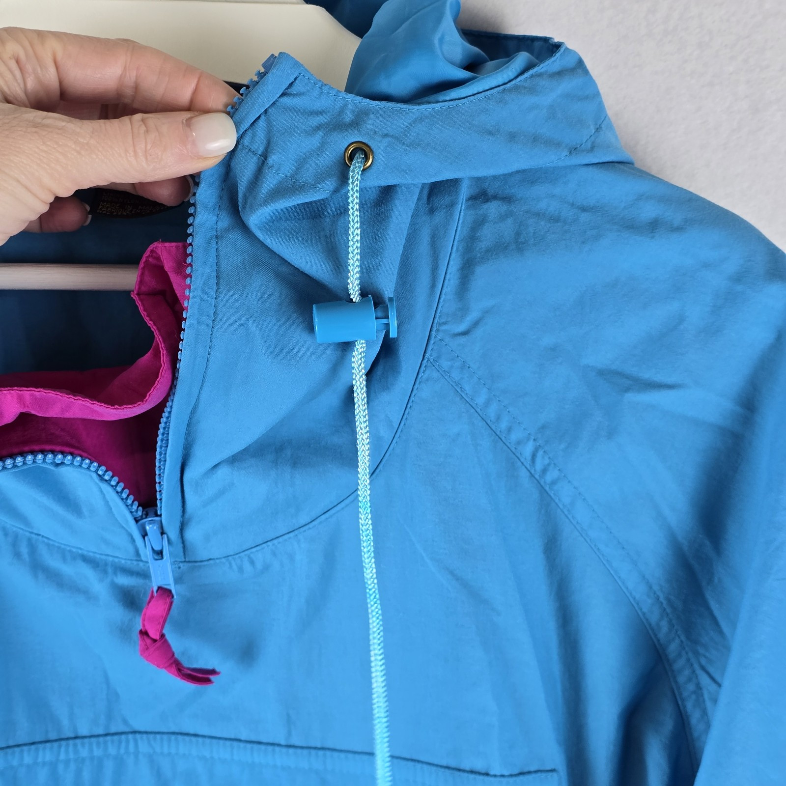 Eddie Bauer Windbreaker 1/4 Zip Pullover Jacket Sz L Y2K Nylon Teal Pink Retro