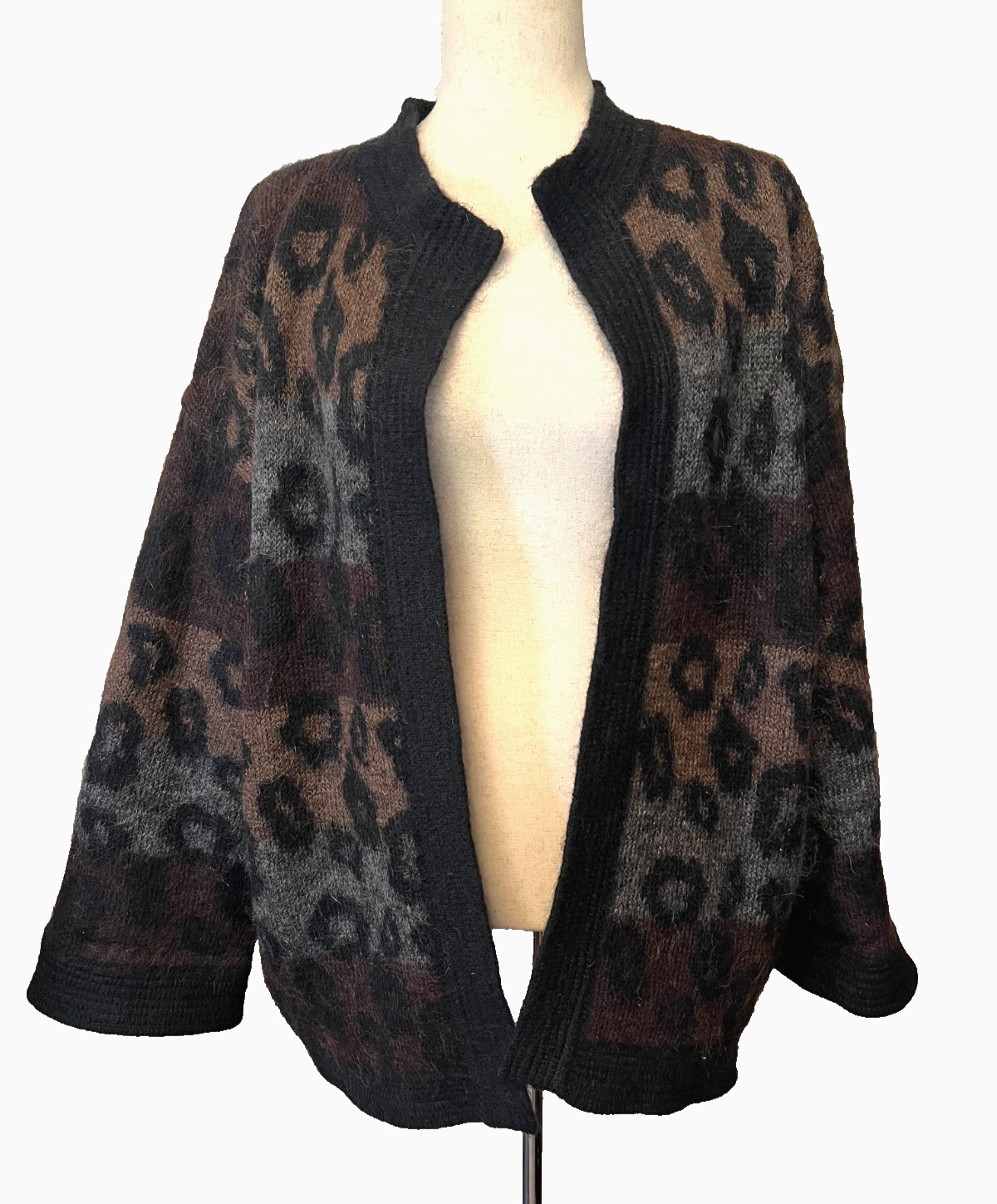 Vtg ESCADA Women’s 40 Super Kid Mohair Cardigan Sweater Leopard Ombre Cozy Fuzzy
